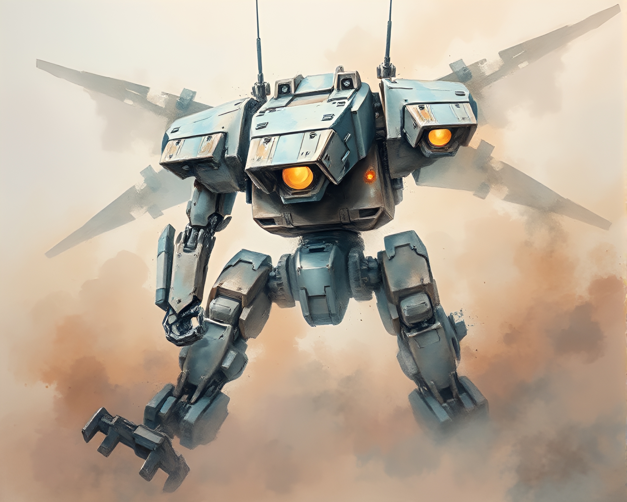Mechanical Fractal Battle in Muted Pastels – free AI stock image