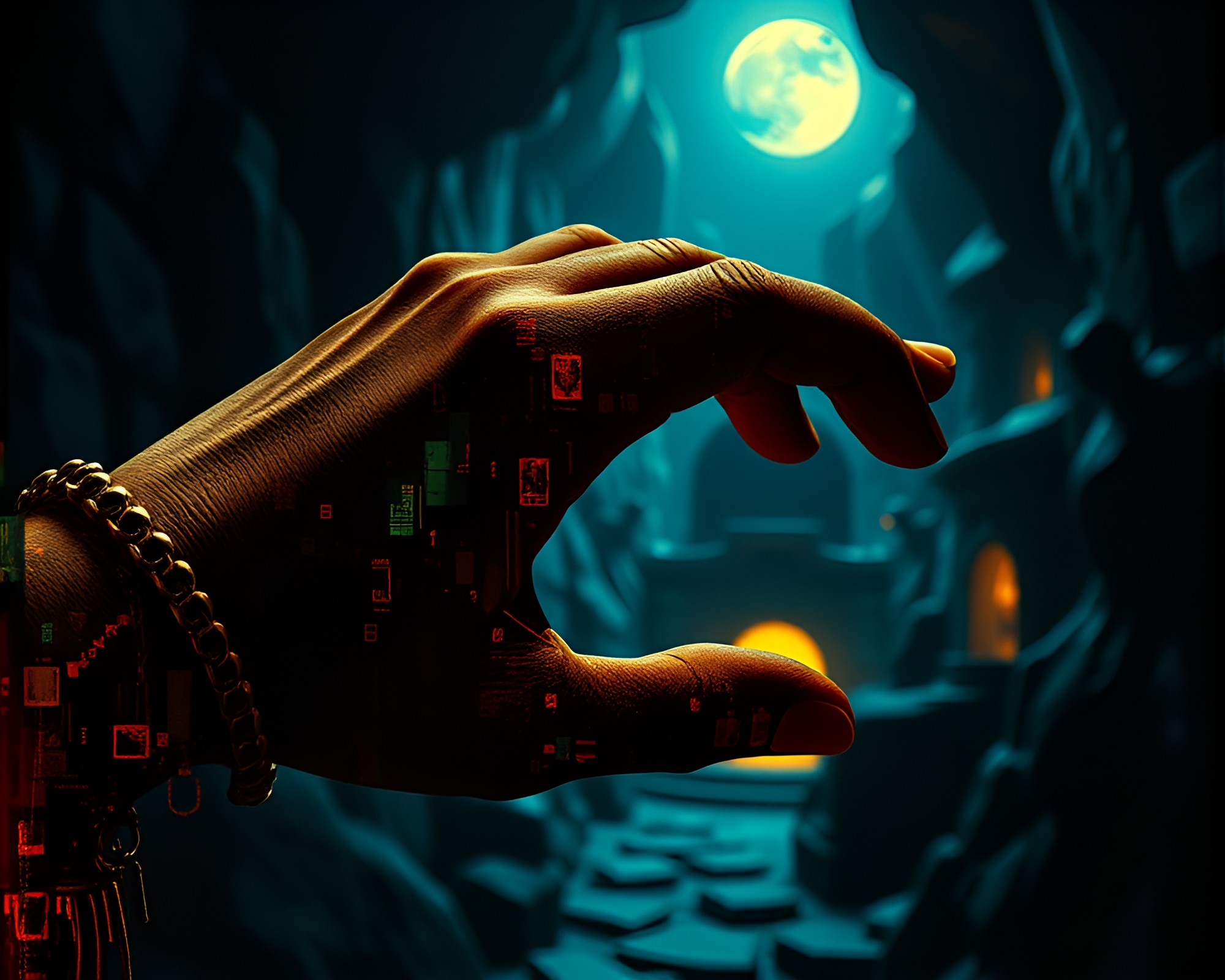 Glitched Dungeon Bracelet Collage – free AI stock image