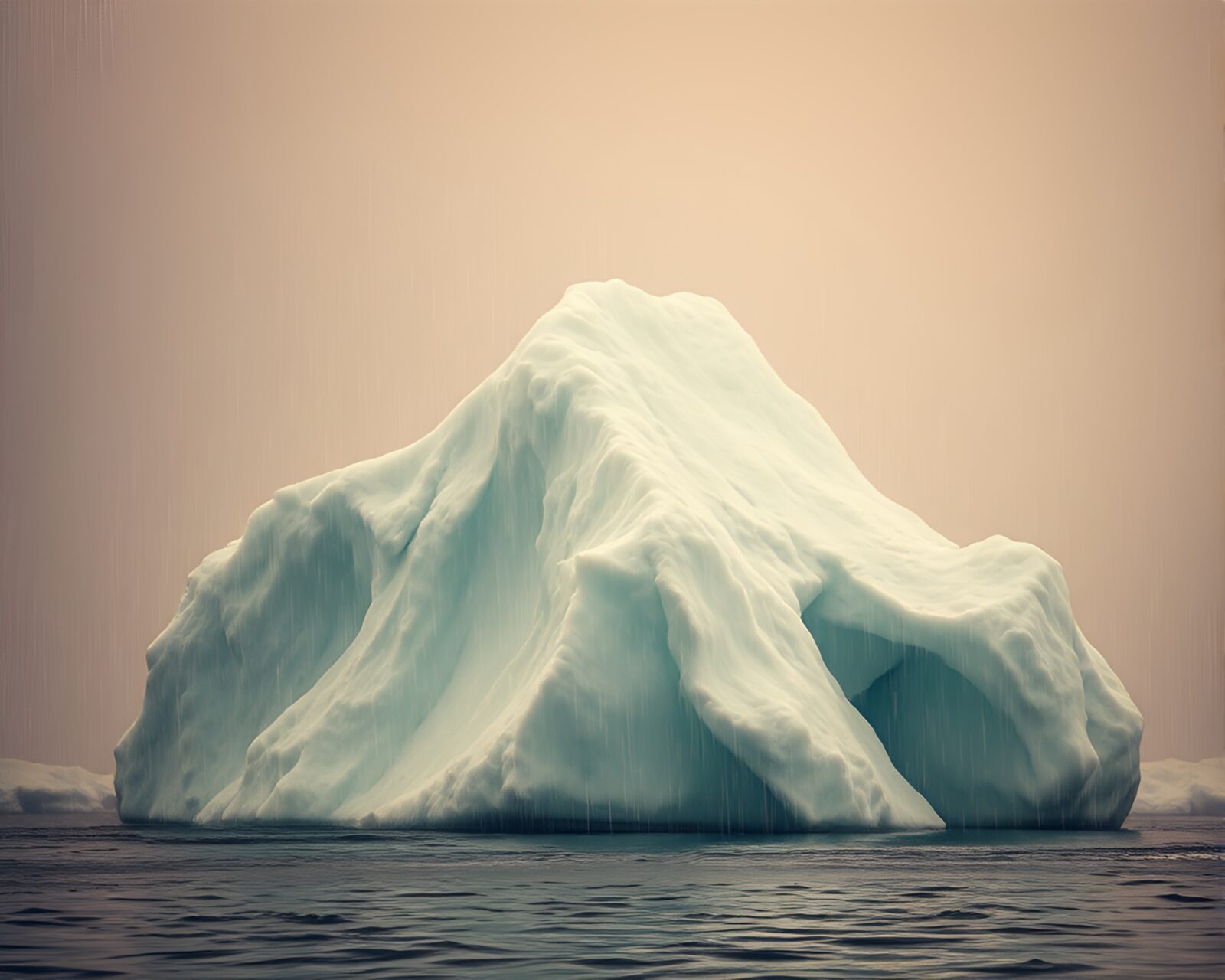 Light painted iceberg with sepia rain droplets composition