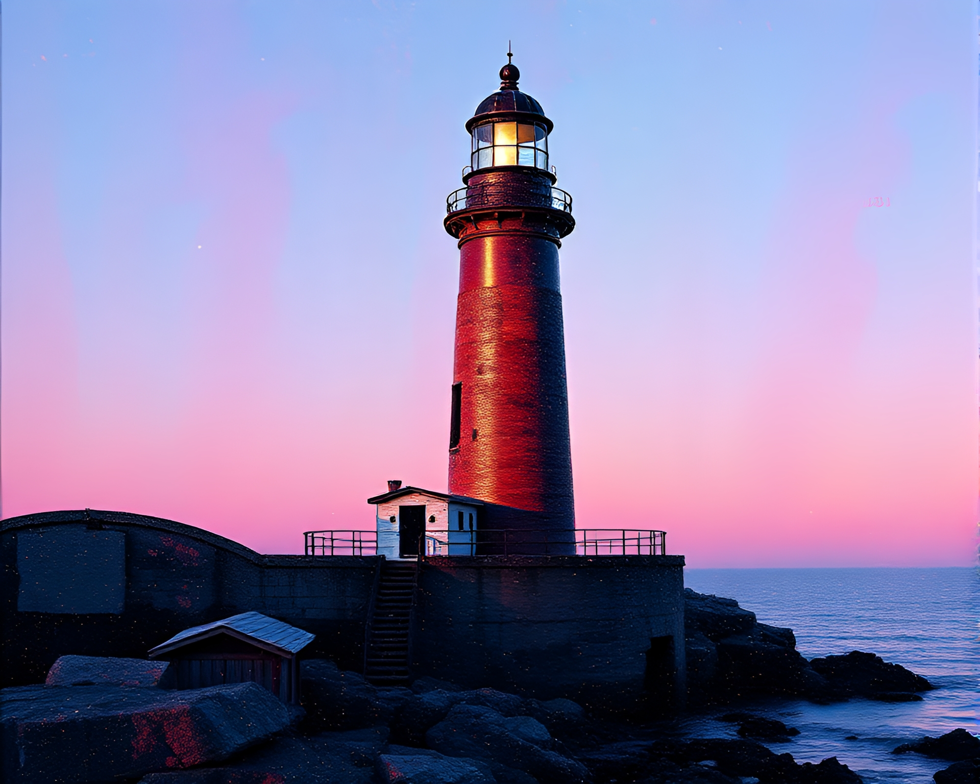 Abandoned Holographic Lighthouse with Metallic Scratches – free AI stock image