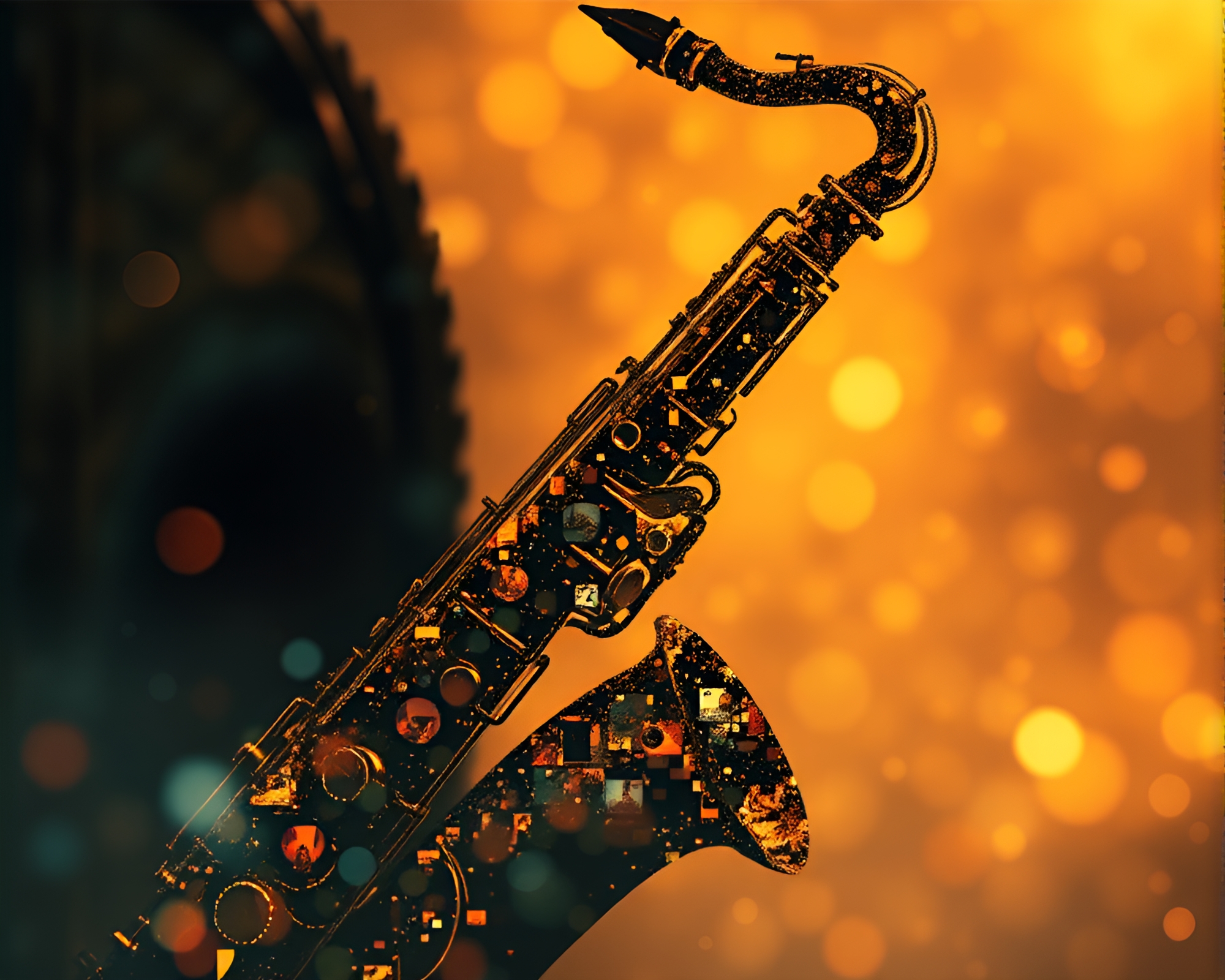 Saxophone Mosaic Melody in Surreal Hyper-Realism – free AI stock image