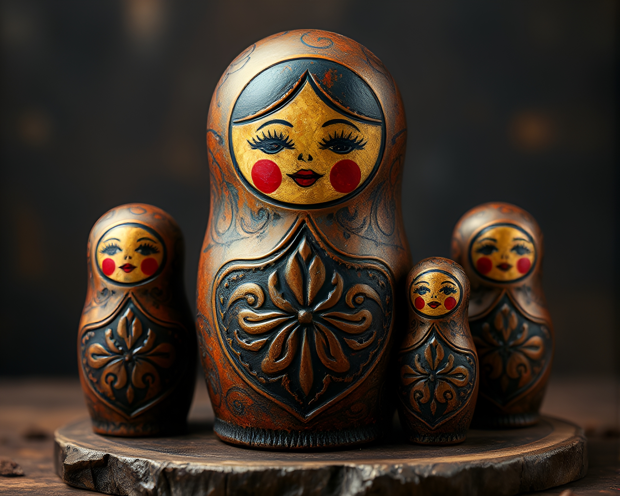 Bronze Matryoshka Doll in Rust Patina Composition – free AI stock image