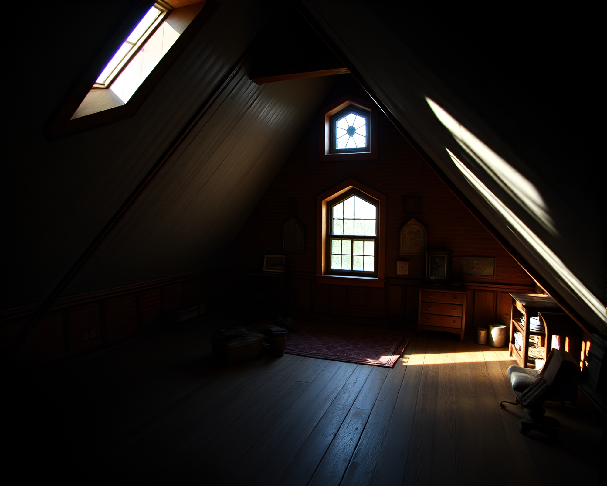 Eccentric Mind Palace in Dutch Angle Attic – free AI stock image