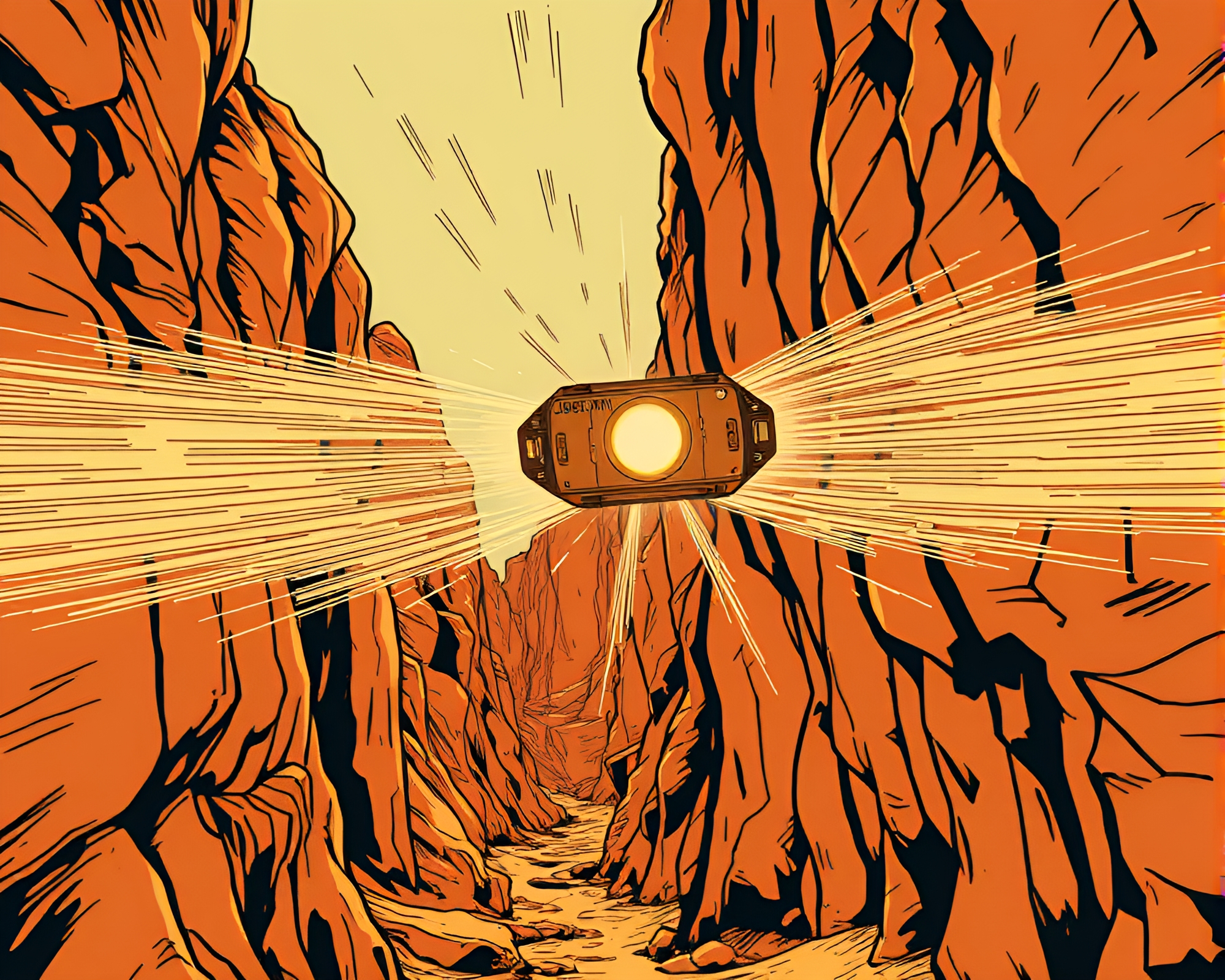 Quantum Teleportation Device in Rust Canyon Crosshatching – free AI stock image