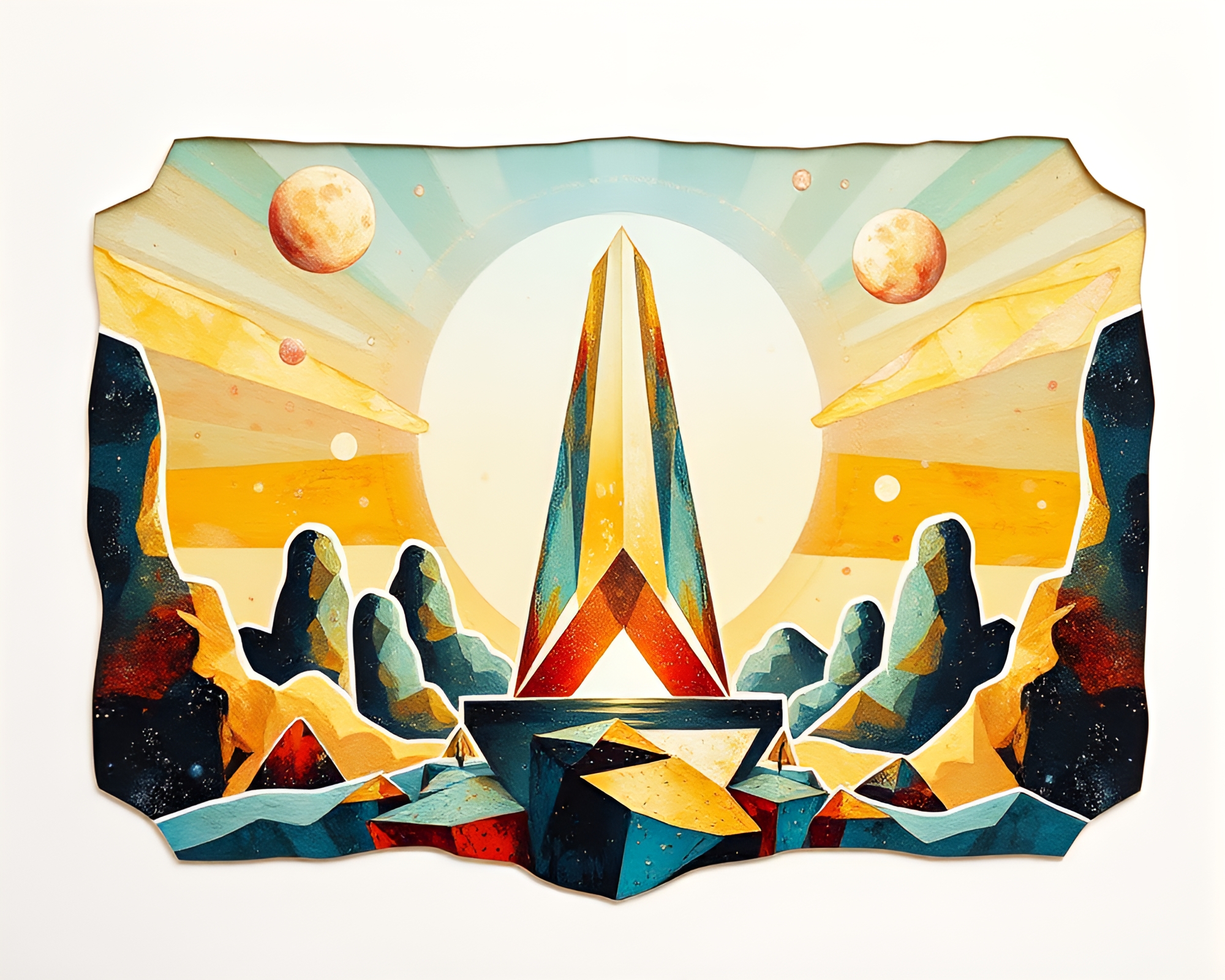 Obelisk Collage Illuminated in Topaz Acrylic Painting – free AI stock image