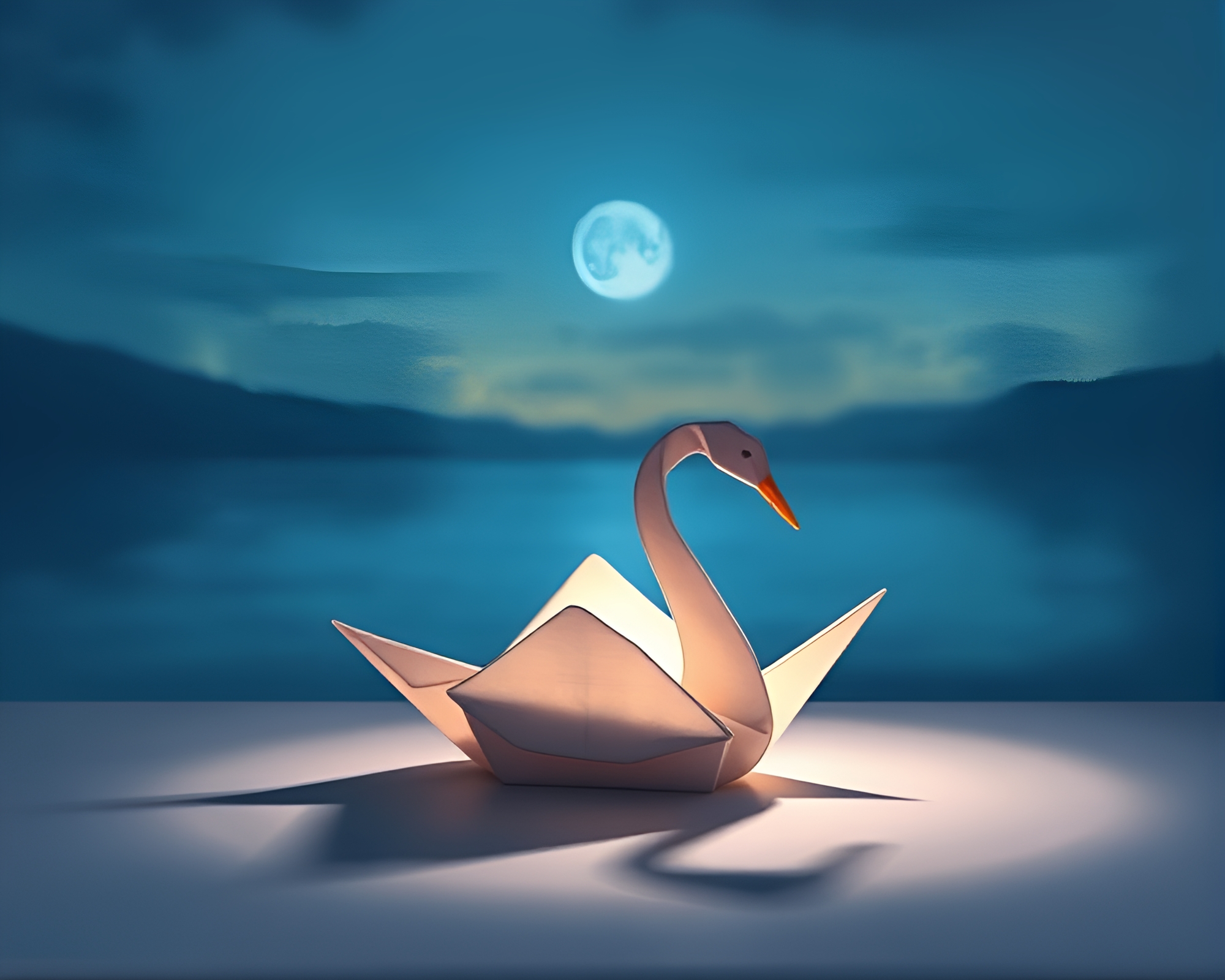 Twilight Origami: Pastel Shadow Swan – free AI stock image
