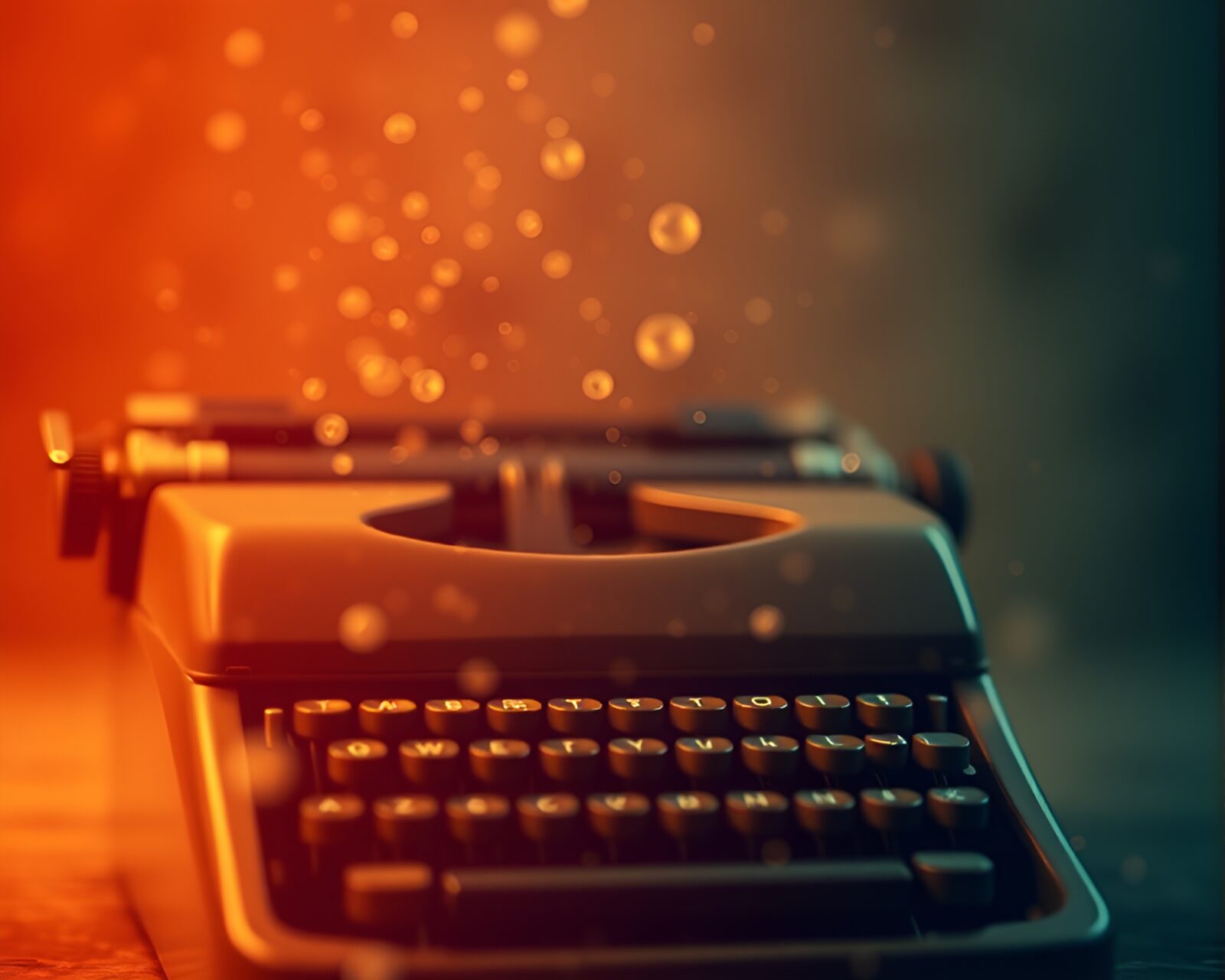 Antique typewriter surrounded by ethereal floating particles