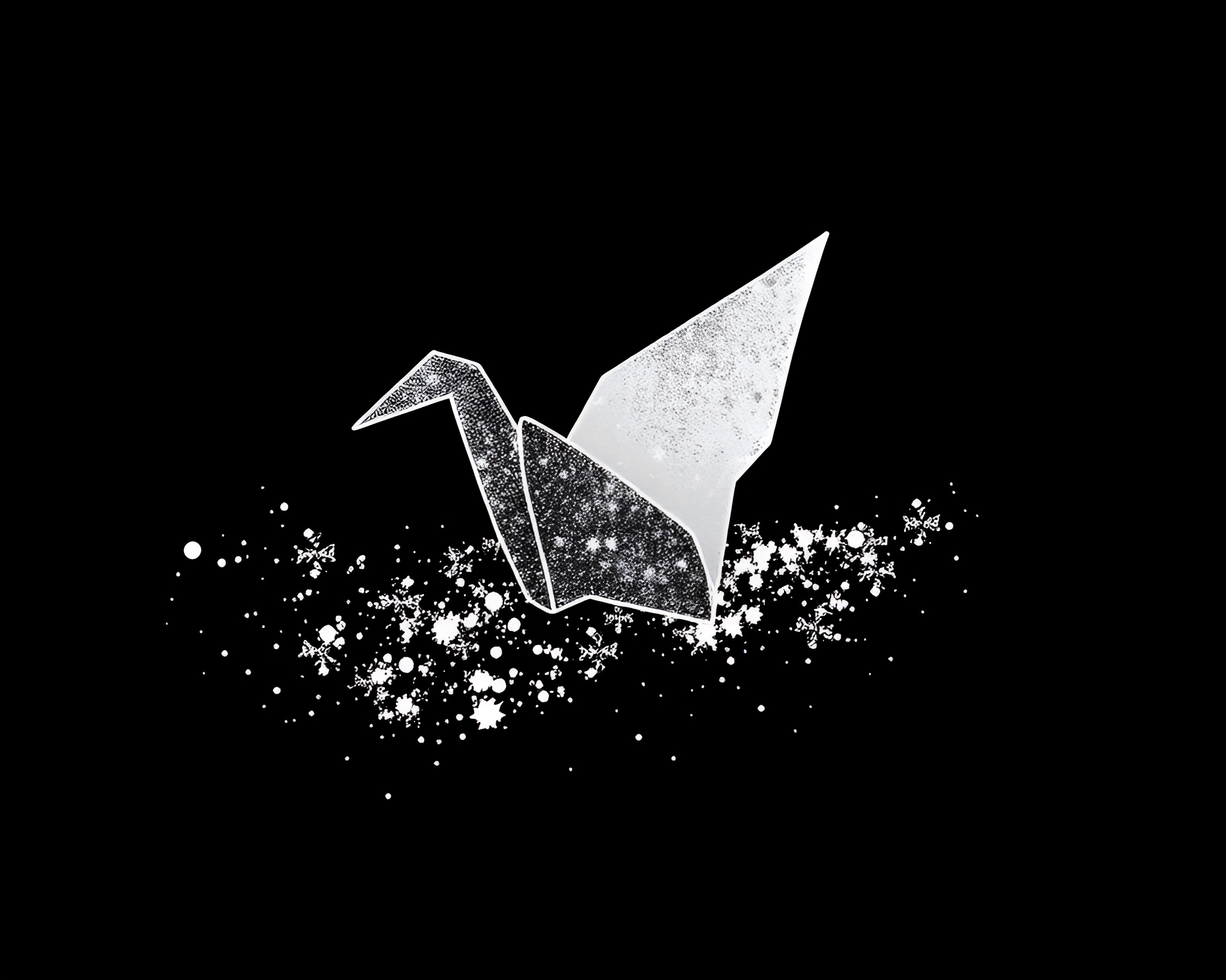 Snowy Origami Crane in Dust Overlay – free AI stock image