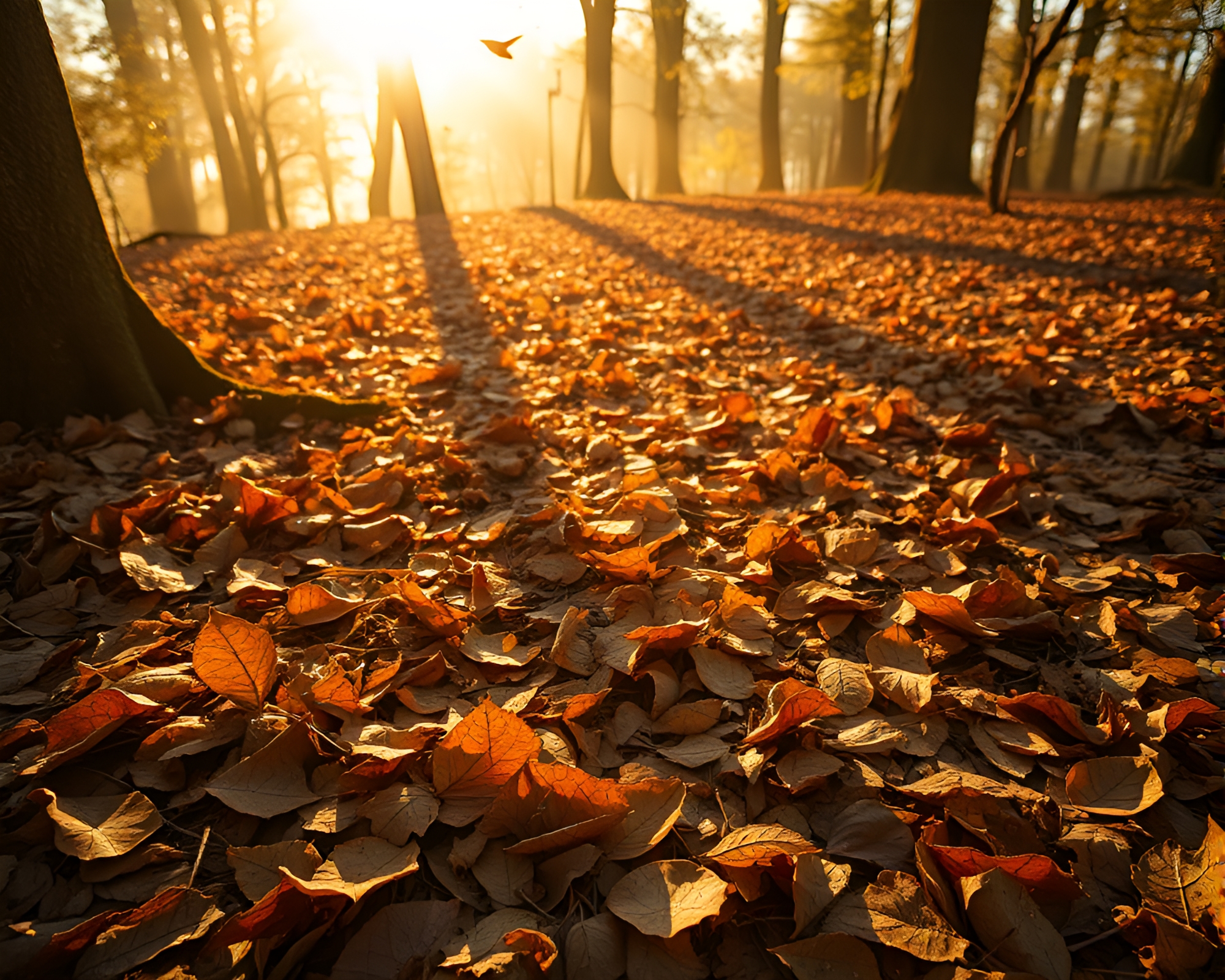 Golden Tessellated Leaf Litter in Morning Light – free AI stock image