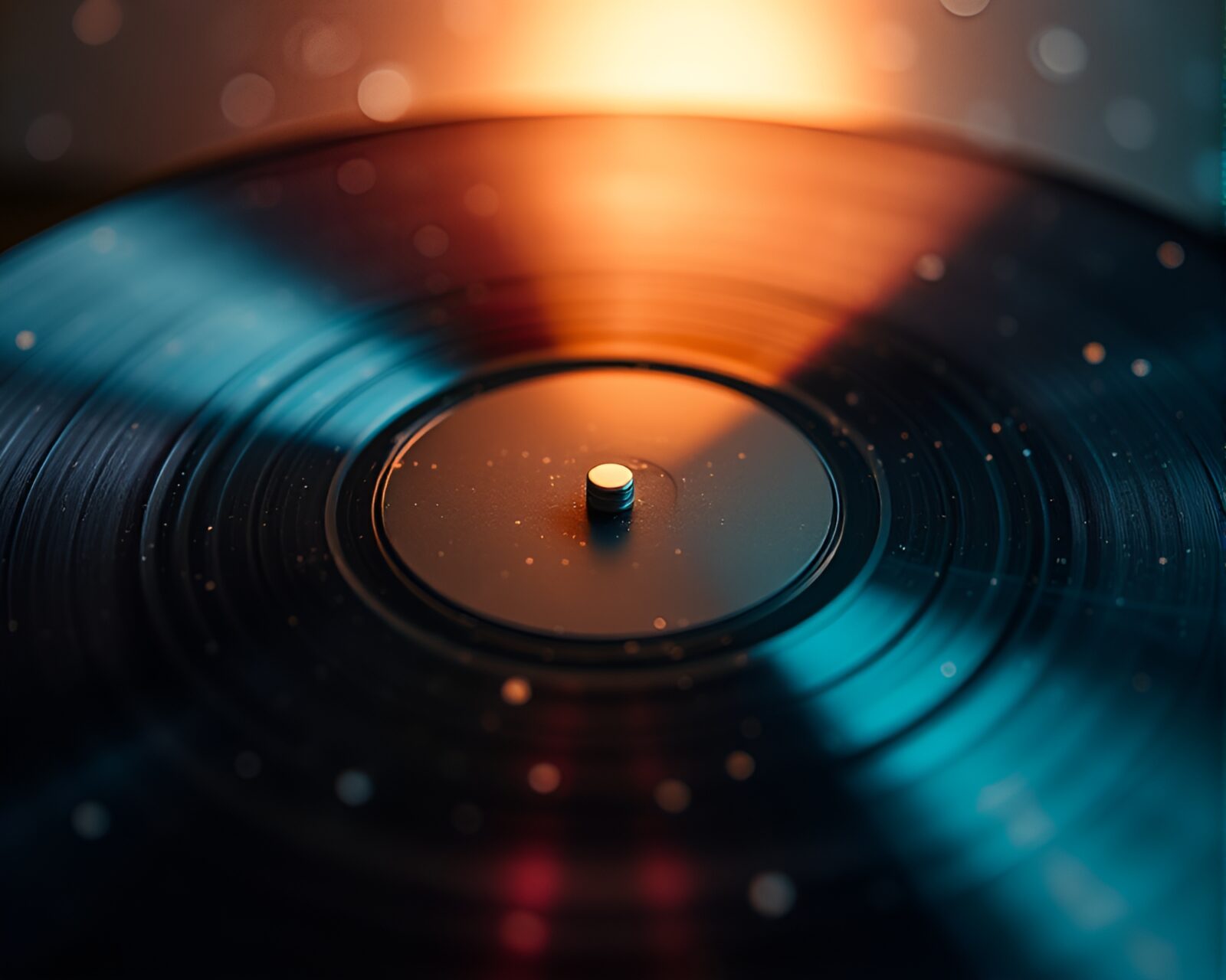 Miniature vinyl record floating in space with cosmic dust