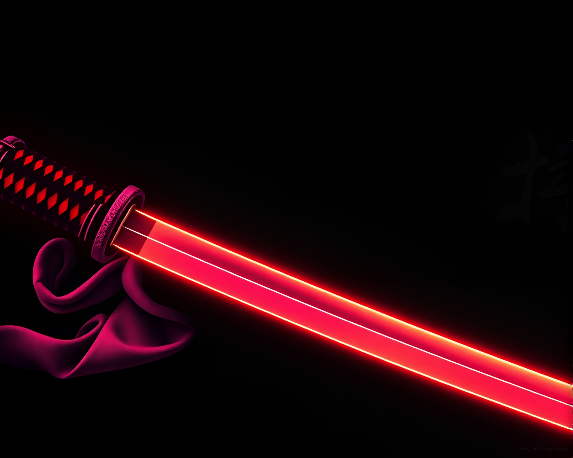 Samurai Warrior in Neon Fabric Folds Litography – free AI stock image