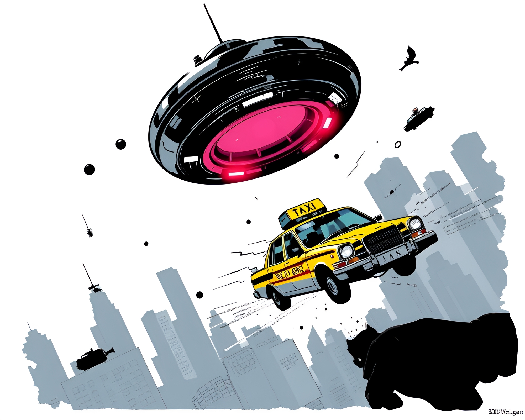 Twisted Vortex Hover Taxi in Comic Book Style – free AI stock image