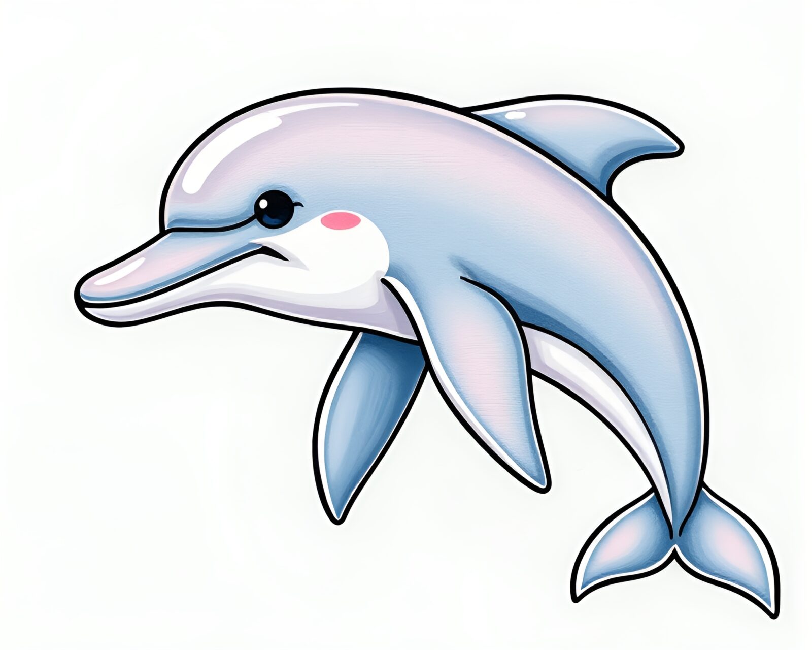 Engraved cartoon dolphin with pastel hues floating gracefully