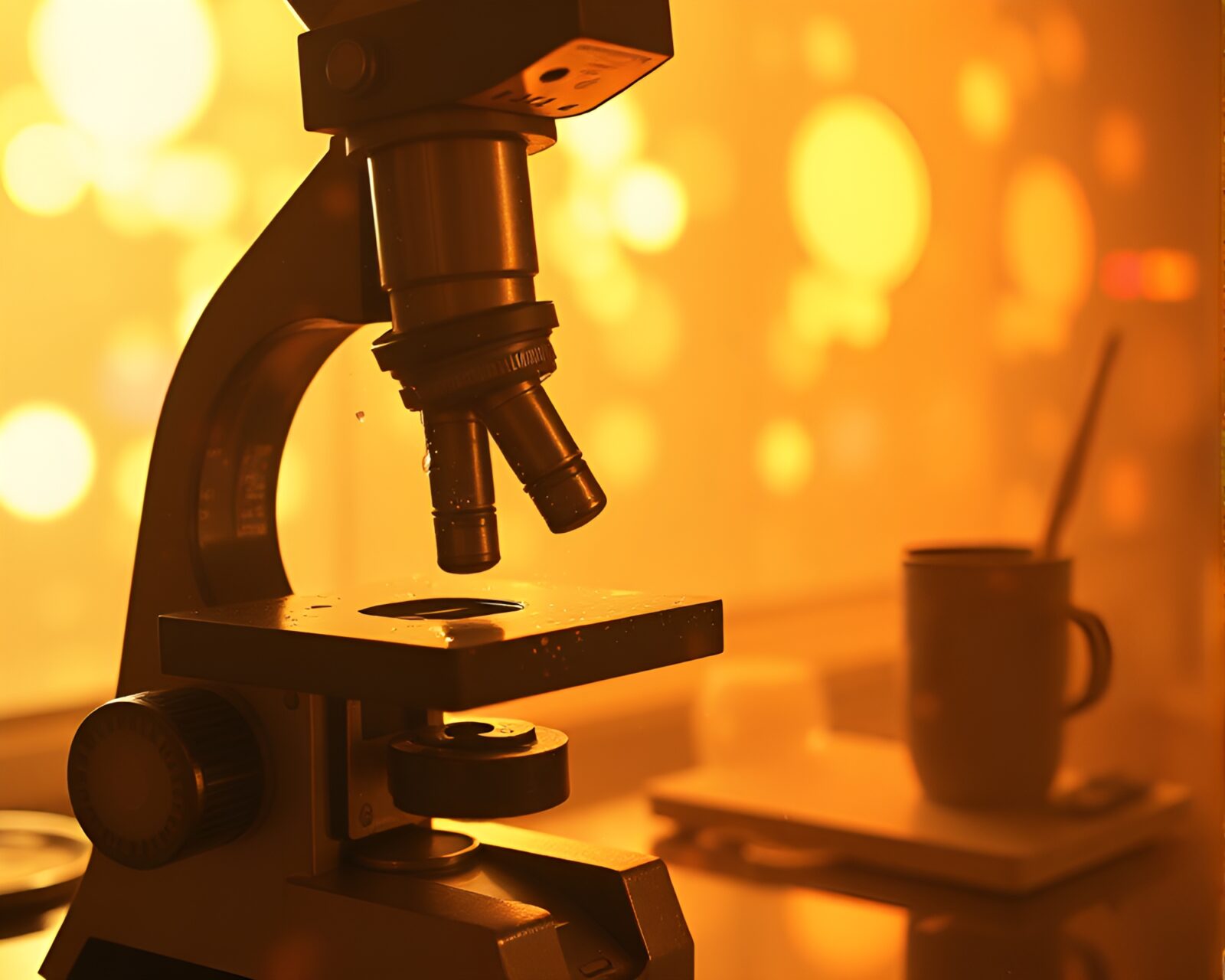 Sparkling soap film under sepia-toned microscope in cyberpunk style