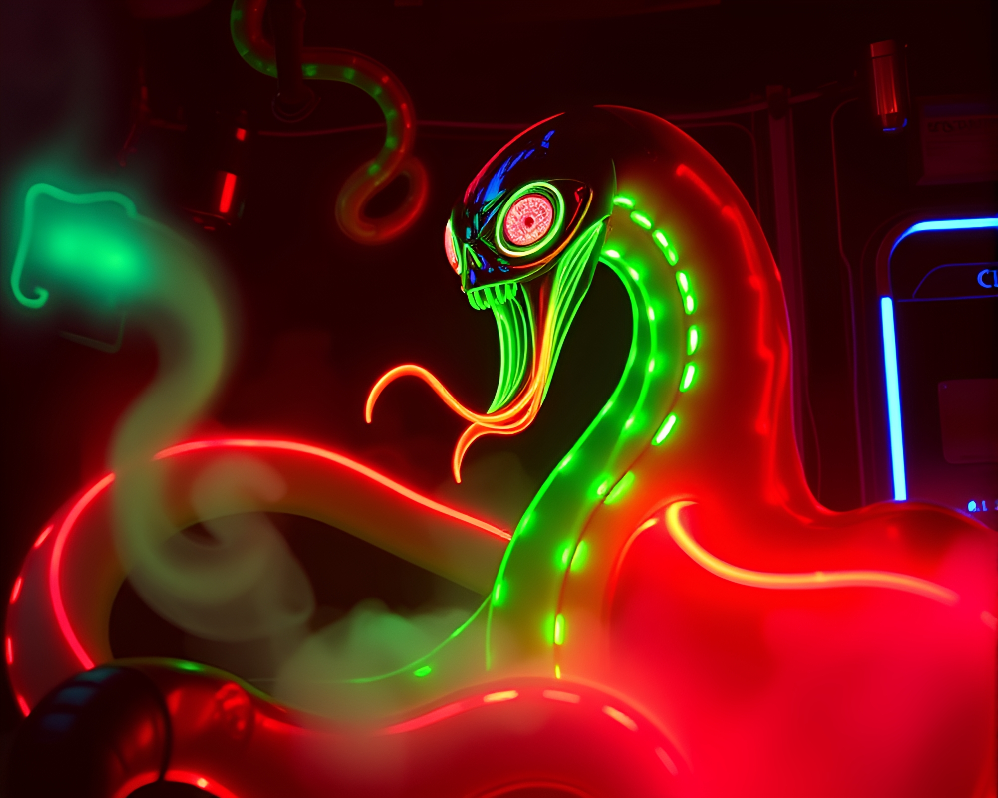 Glowing Neon Kraken in Film Noir Setting – free AI stock image