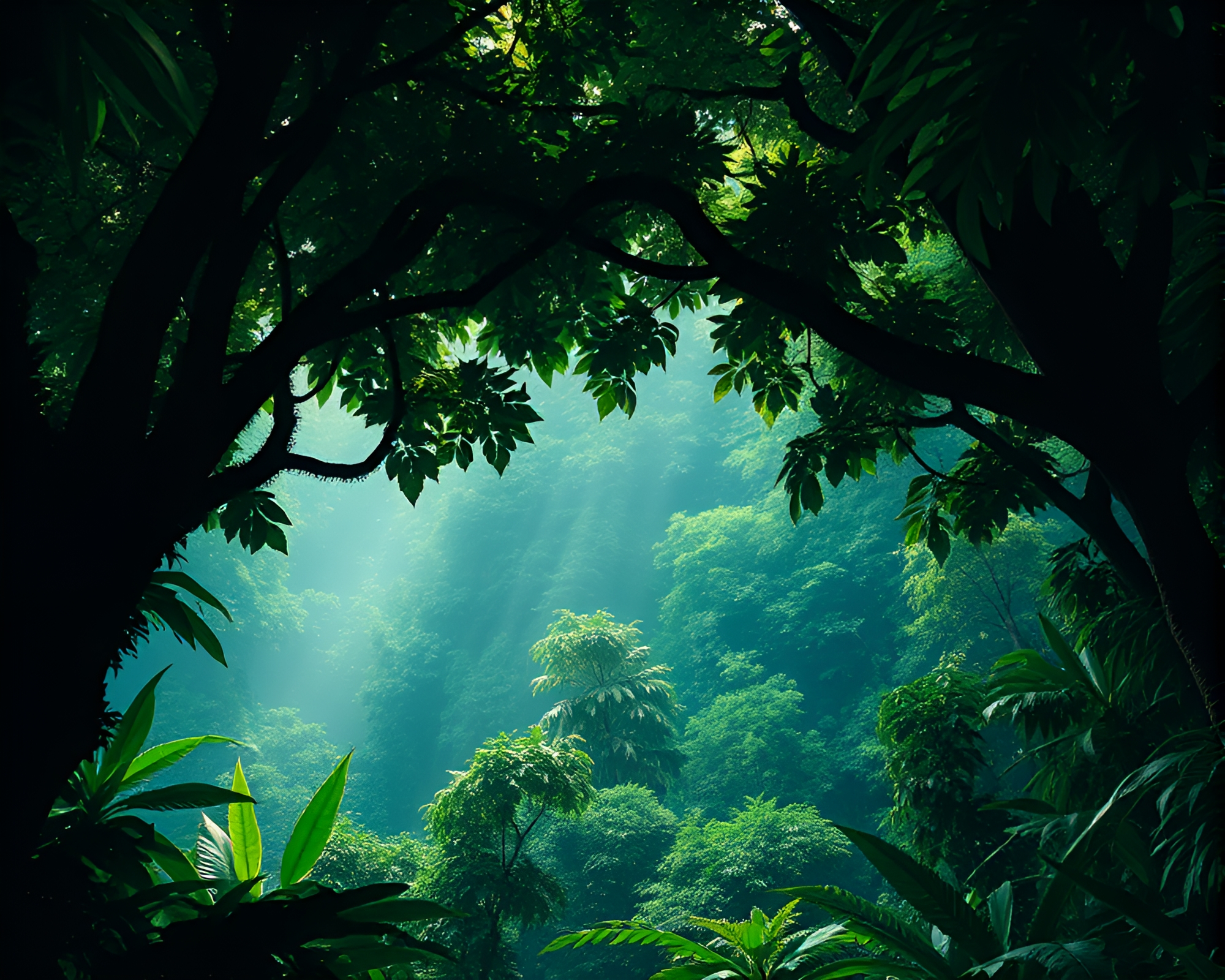 Surreal Dreamscape: Atop Jungle Canopy, Dot Matrix Beauty – free AI stock image