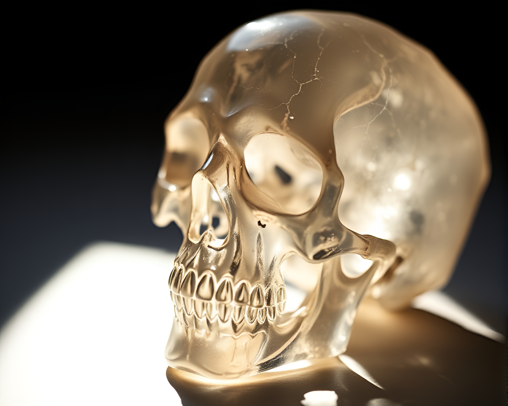Ethereal Crystal Skull in Bio-Organic Shadows – free AI stock image