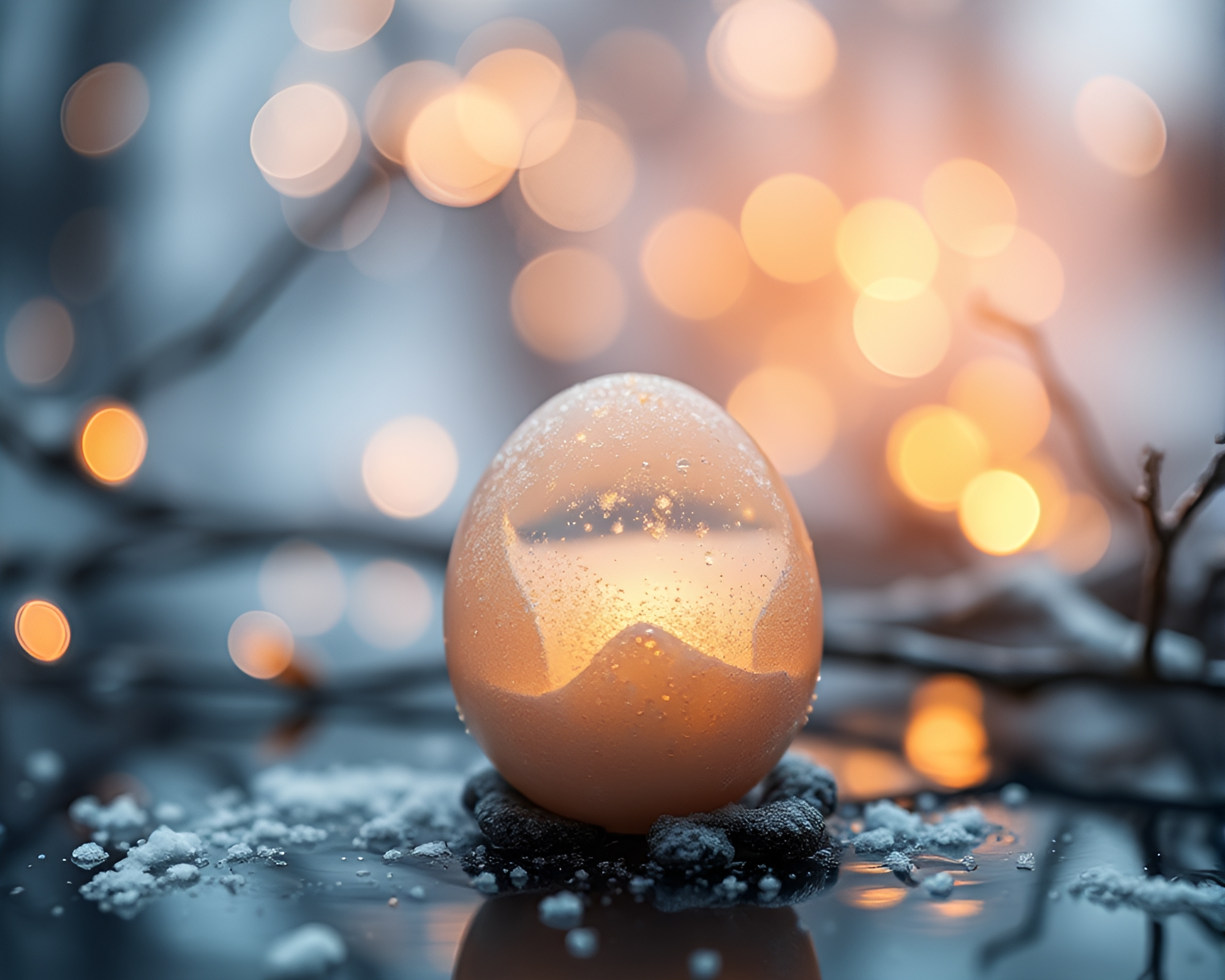 Frost-kissed Dragon Egg Reflecting on Water Surface – free AI stock image