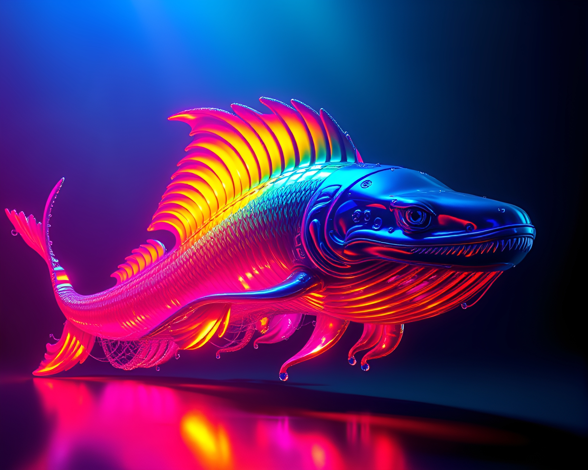 Ethereal Leviathan Emerges from Oil Slick Rainbow – free AI stock image