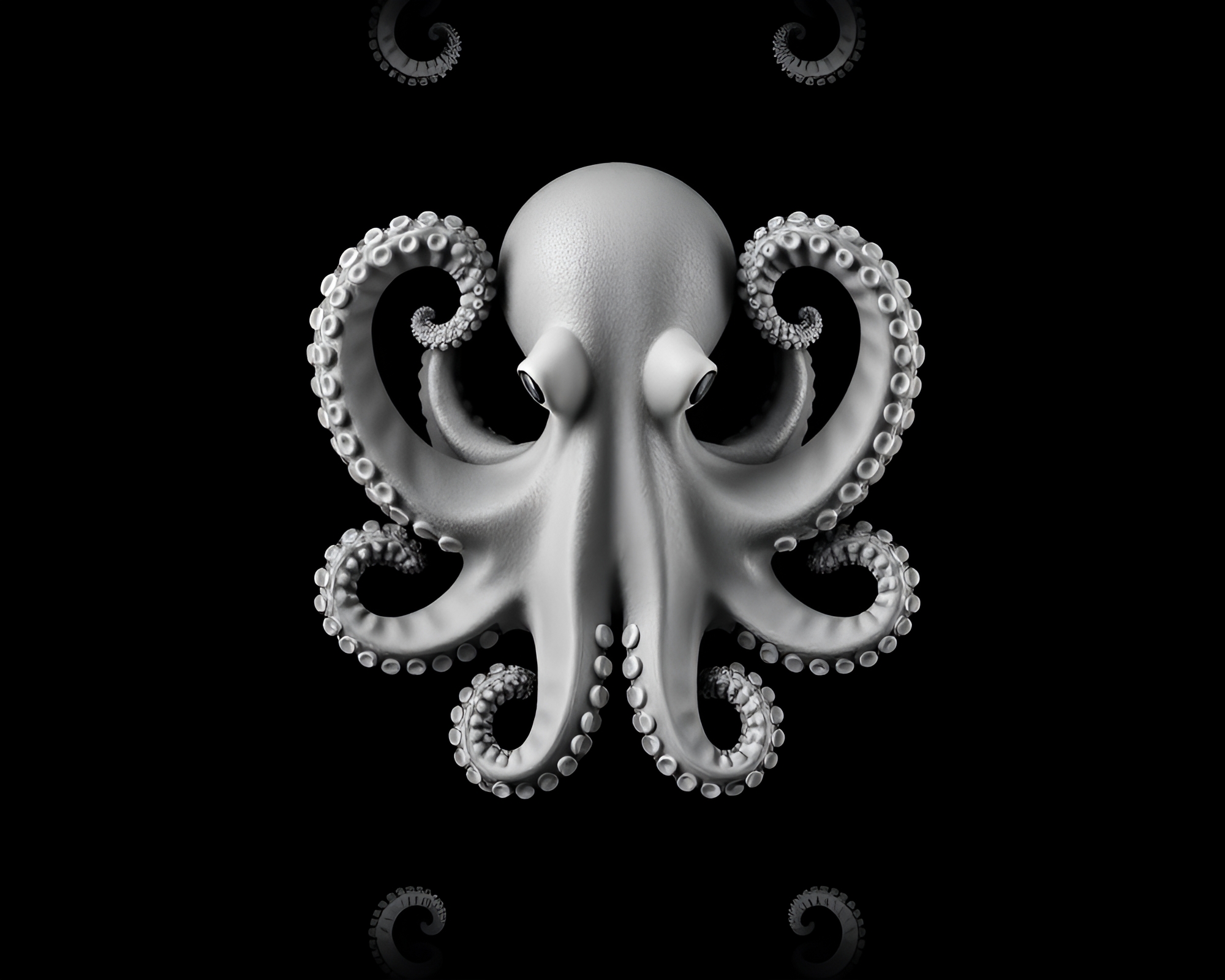 Symmetrical Noir Octopus: Underwater Monochrome Contrast – free AI stock image