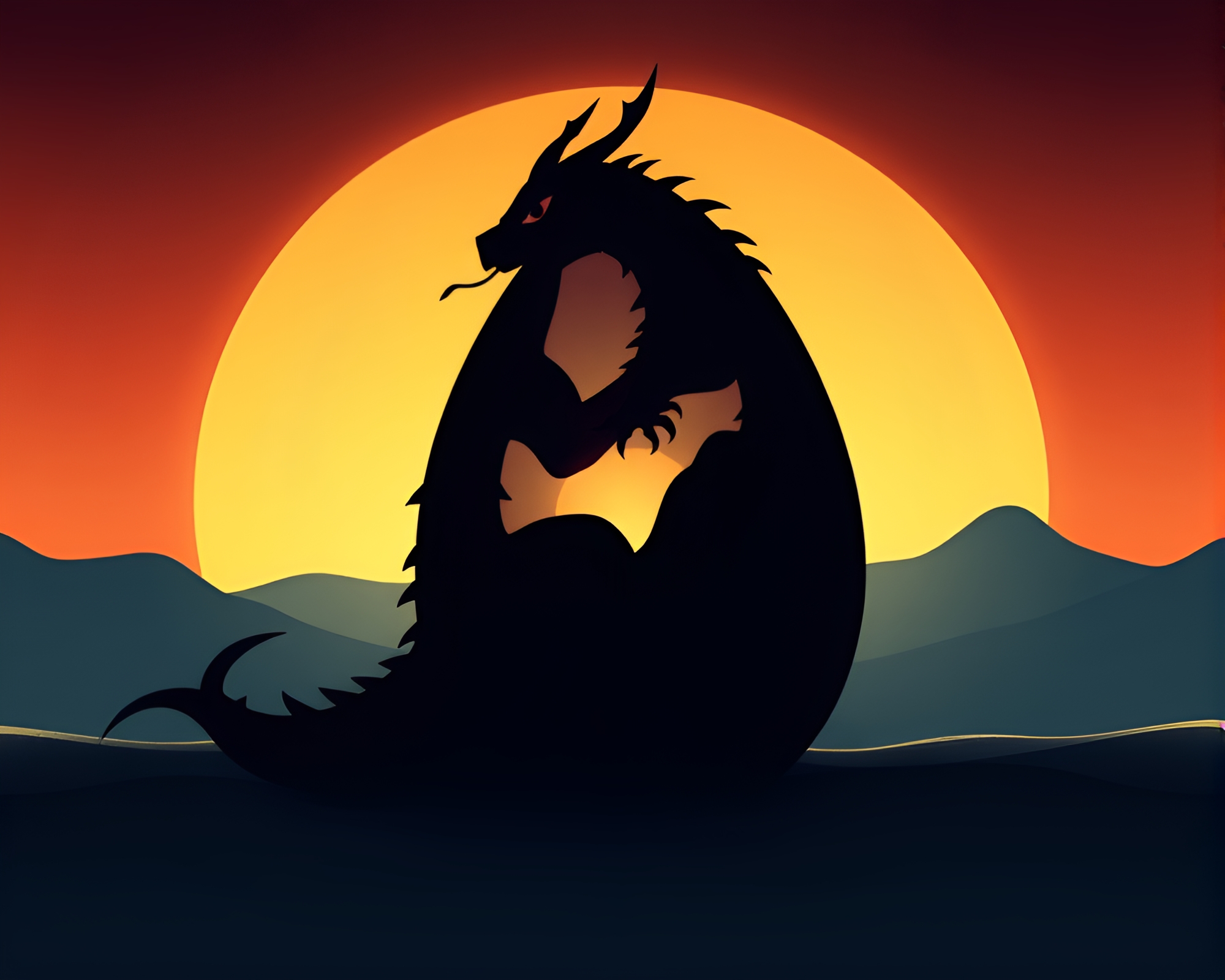 Polar Twilight Dragon Egg Silhouette Composition – free AI stock image