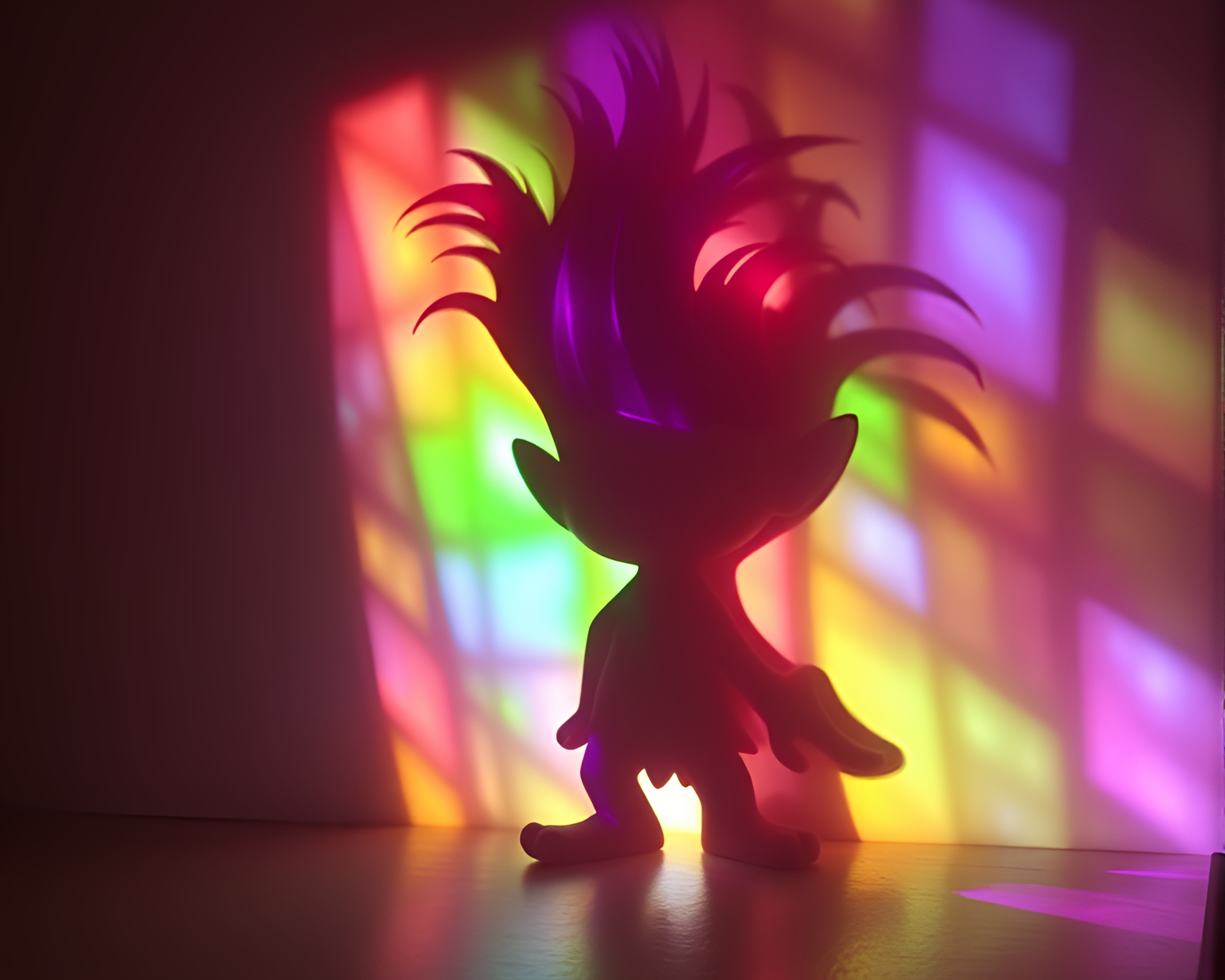 Enchanted Troll in Pastel Neon Stained Glass – free AI stock image