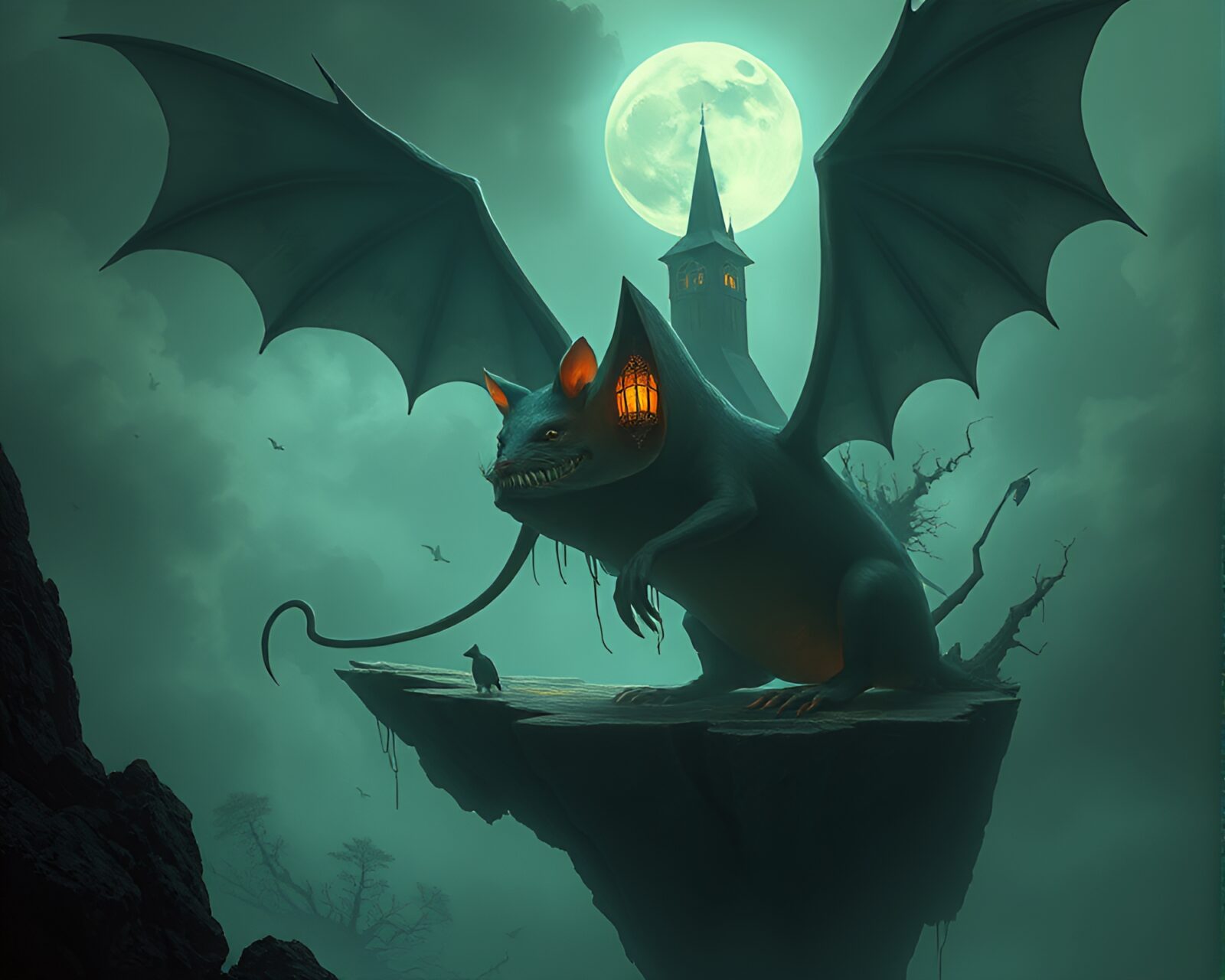 A dark, floating island shrouded in necromantic shadows and intricate hatching details.
