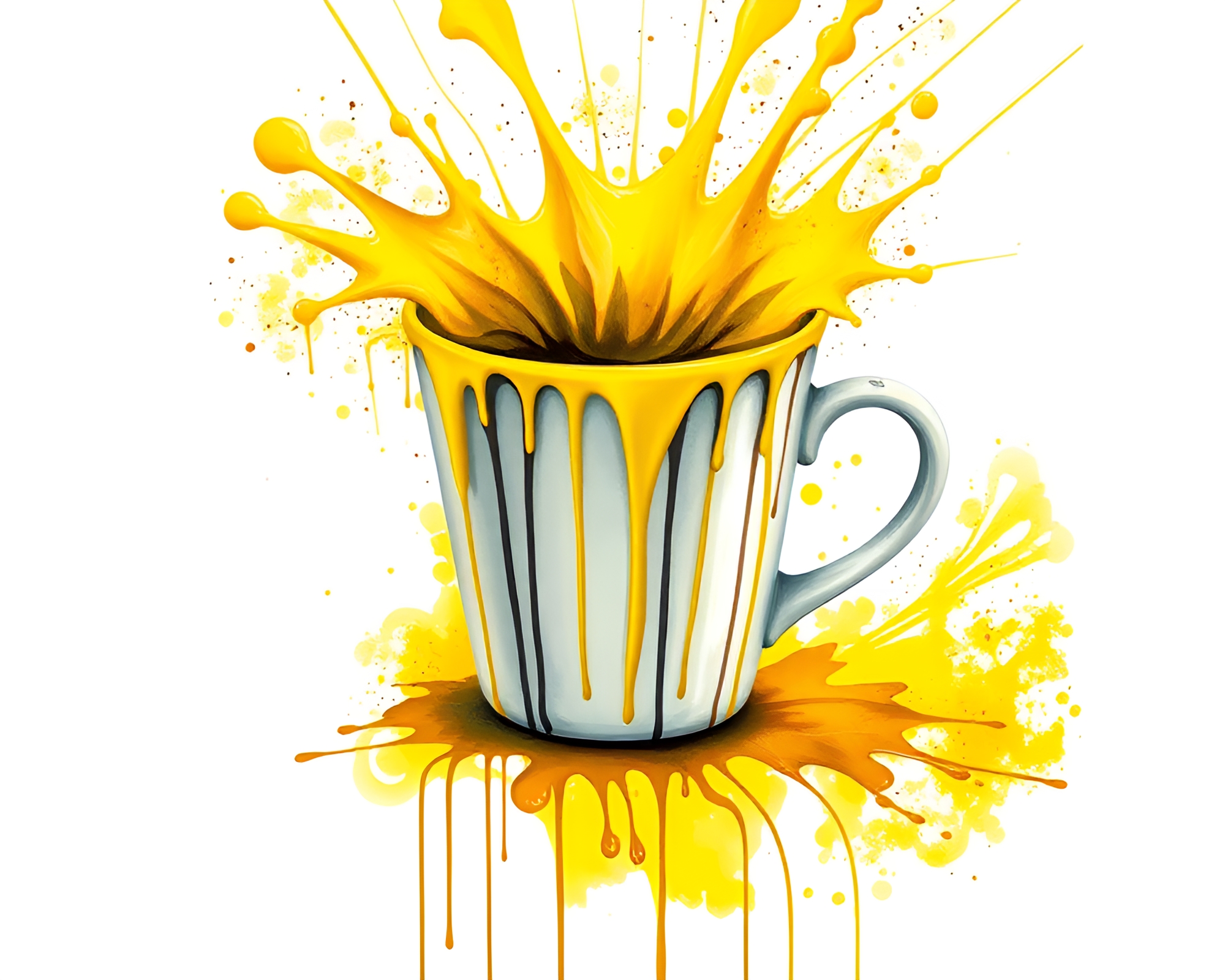 Fractal Coffee Cup with Lemon Yellow Spray Paint Drips – free AI stock image