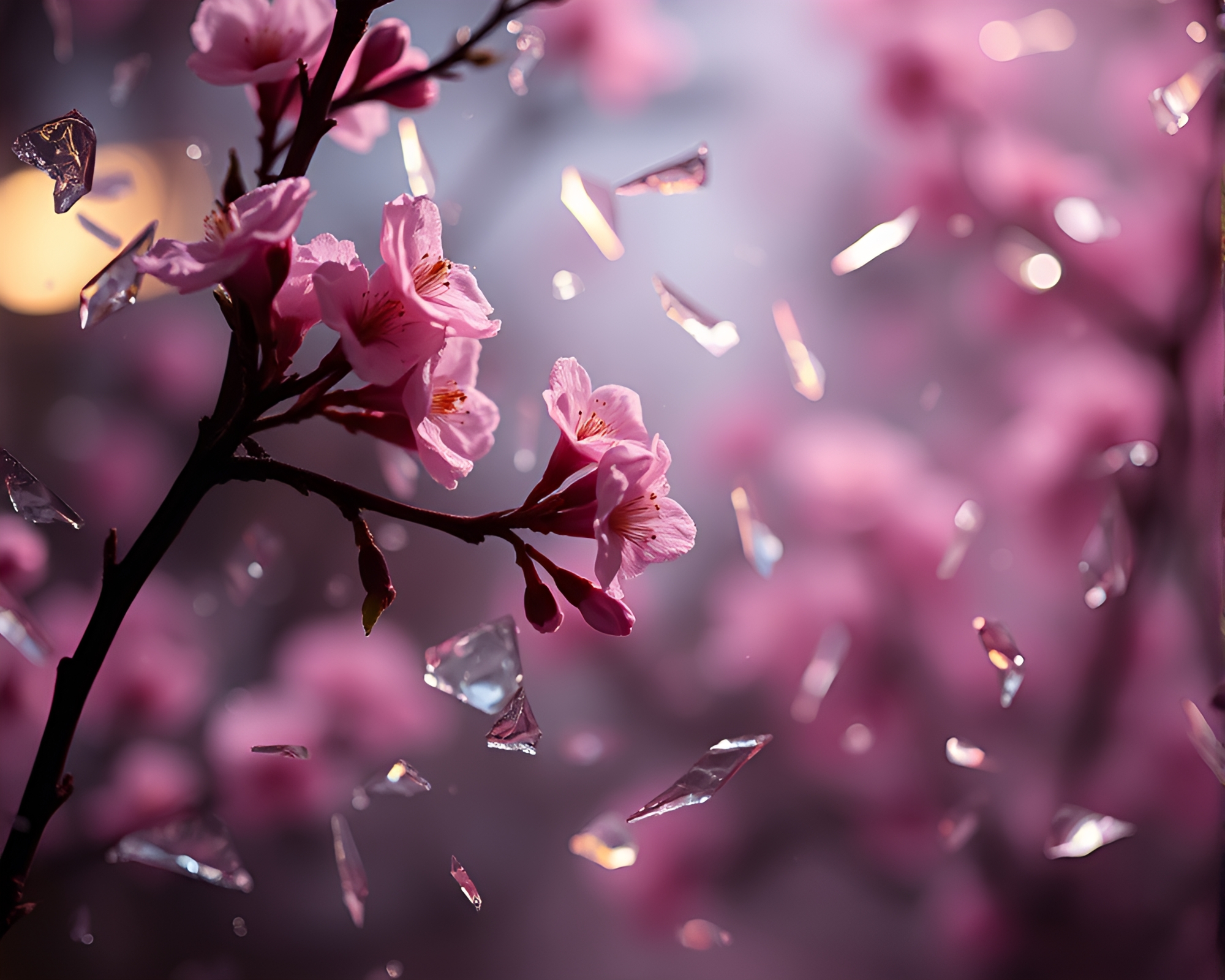 Surreal Spring Blossom Glass Shards – free AI stock image