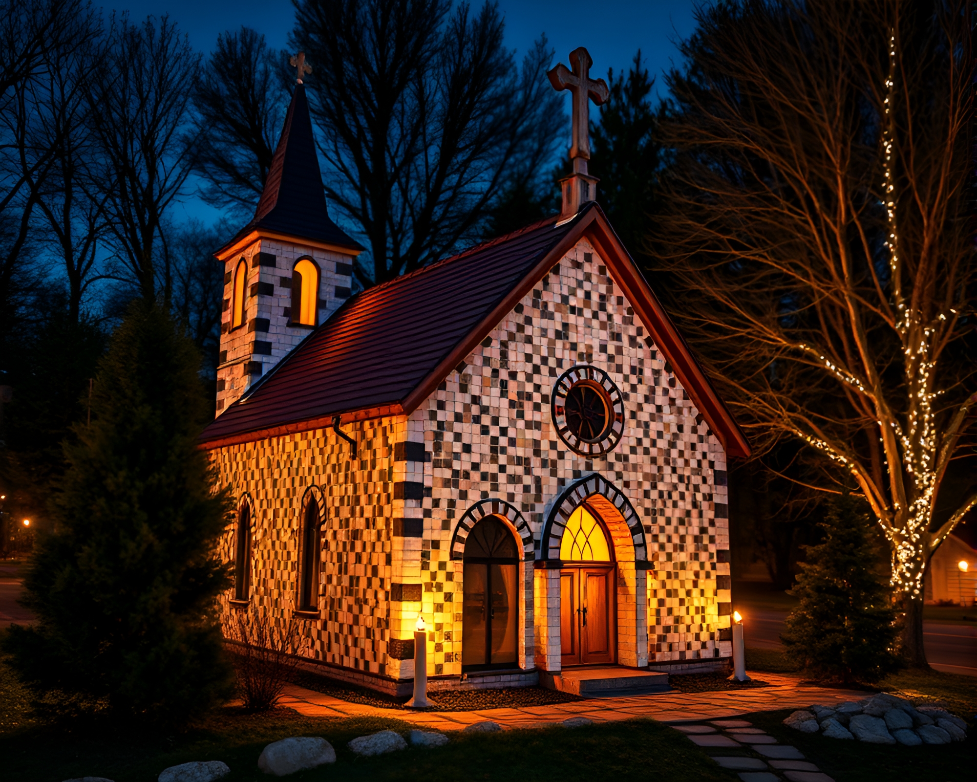 Dwarf Cathedral Mosaic Under Candlelight – free AI stock image