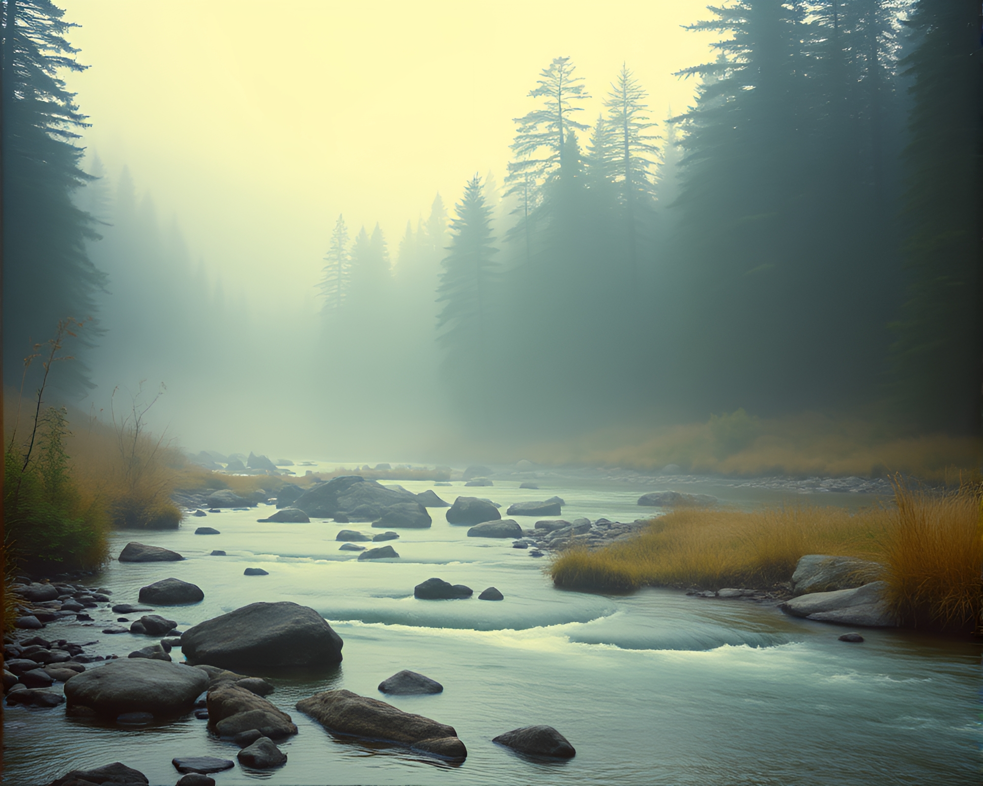 Savage River Encounter in 80s VHS Style – free AI stock image