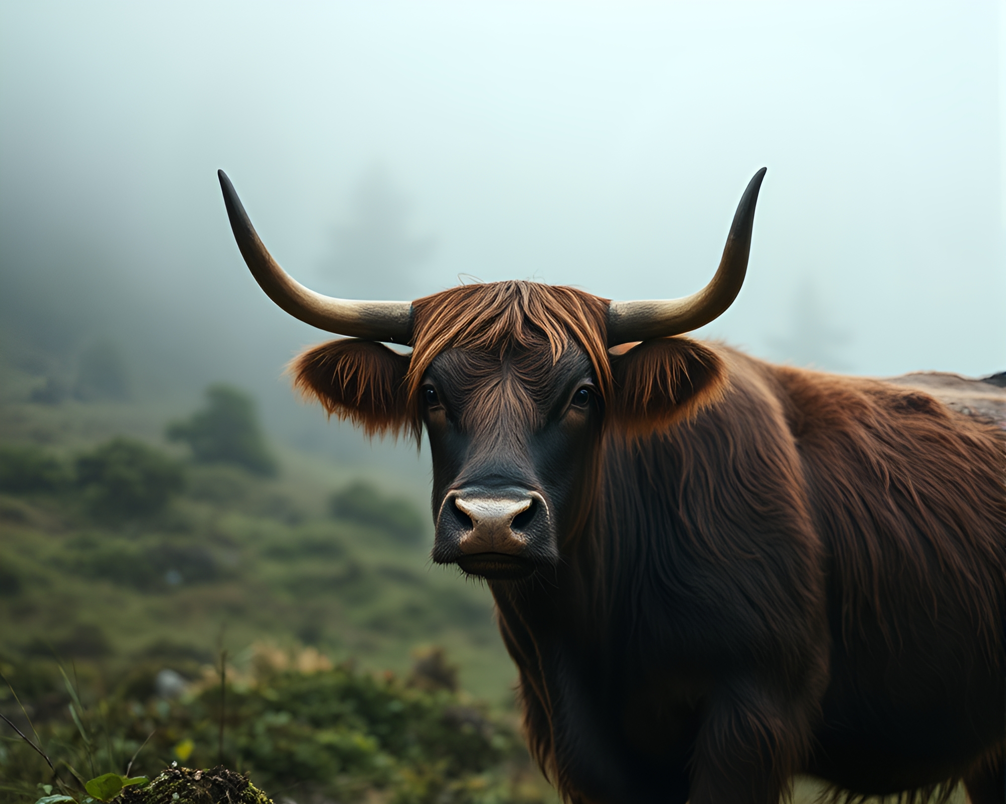 Majestic Highland Cow bathed in softbox light – free AI stock image