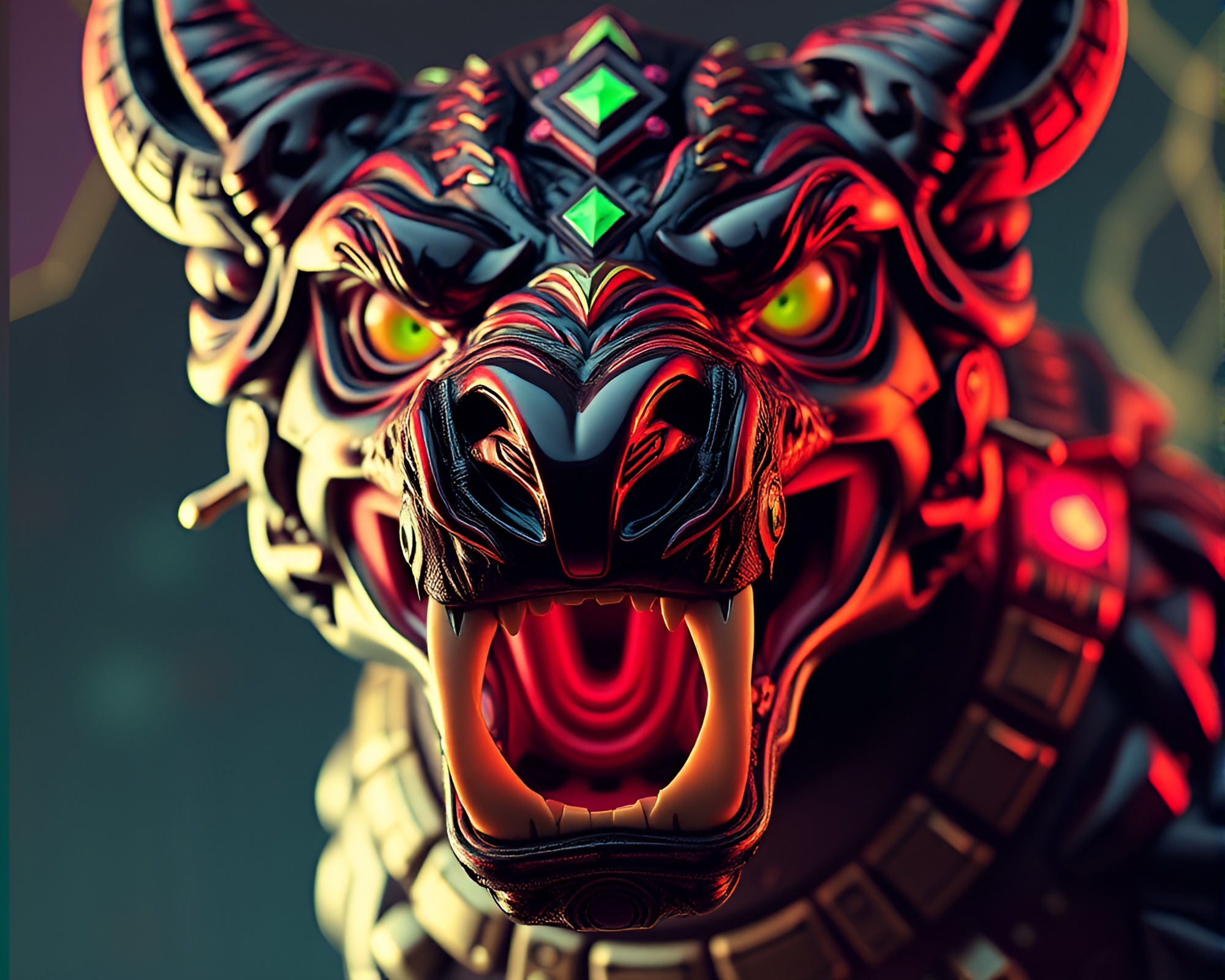 Cerberus Close-up in Jewel-Toned Retro Futurism – free AI stock image