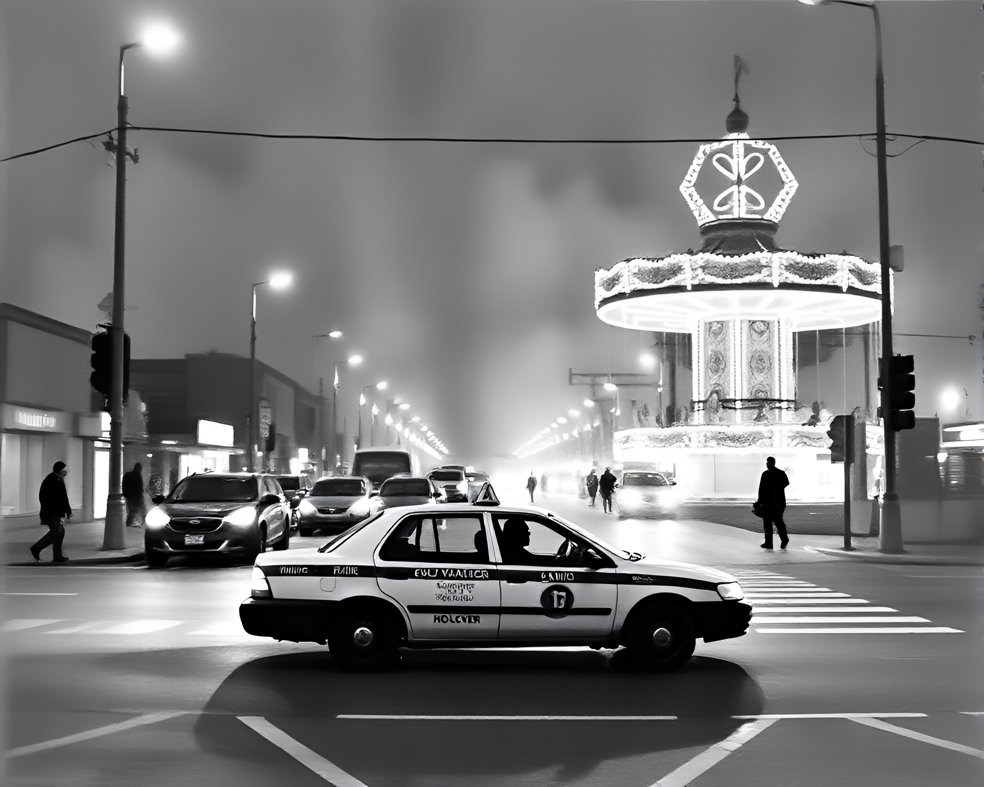 Futuristic Hover Taxi Amid Carnival Lights – free AI stock image