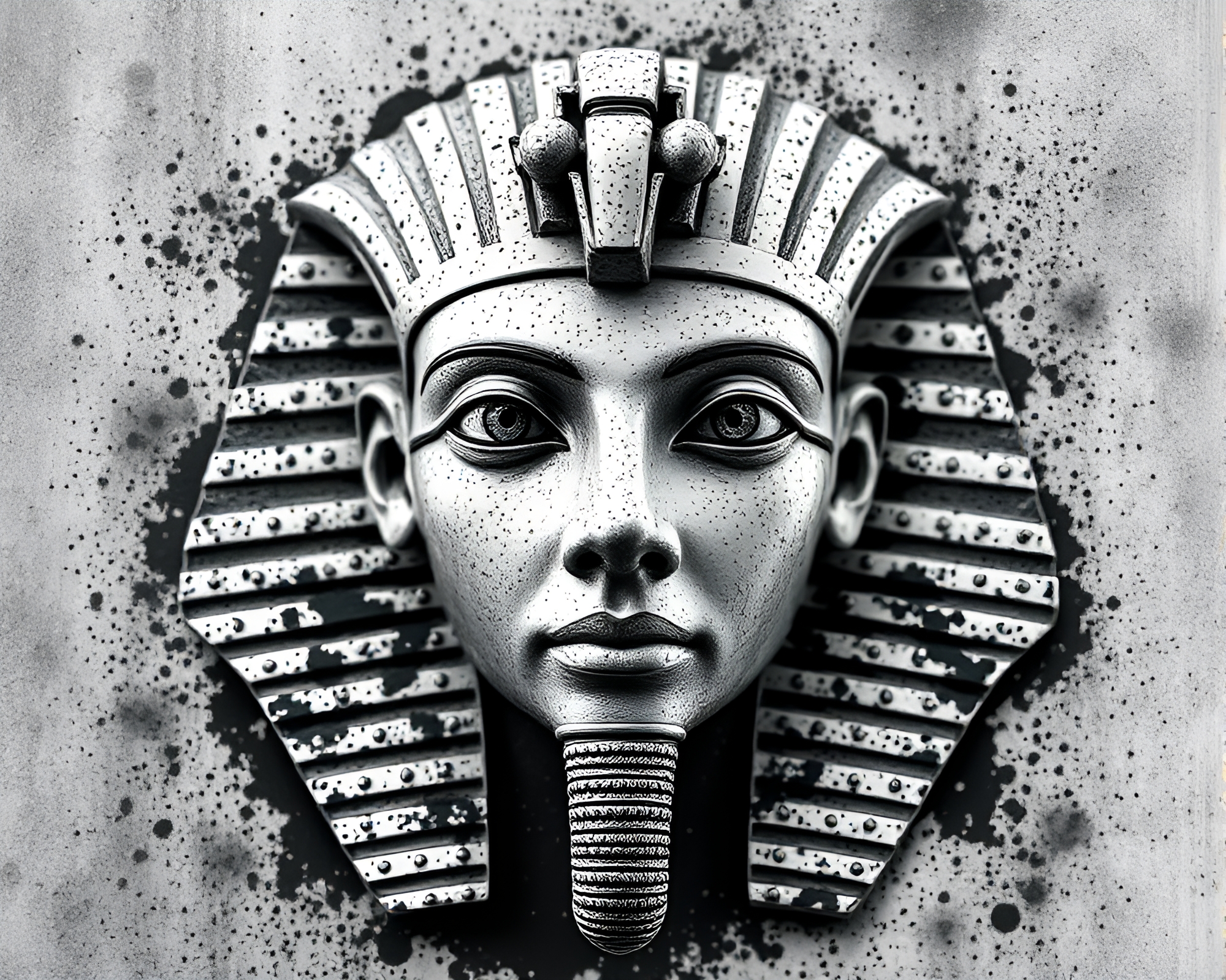 Stippled Pharaoh Mask Under Volcanic Ash Sky – free AI stock image
