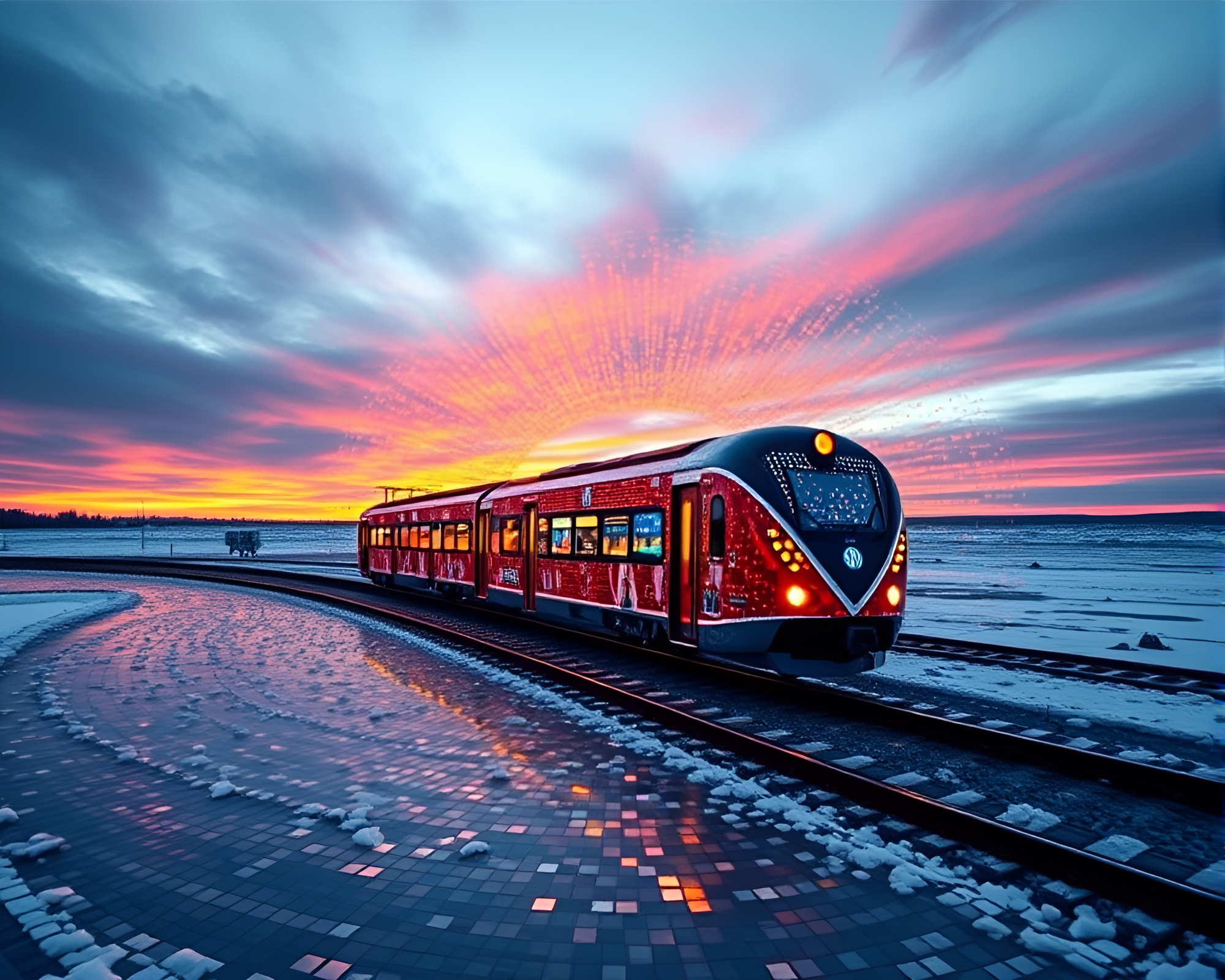 Magnetic Levitation Train in Mosaic Polar Twilight – free AI stock image