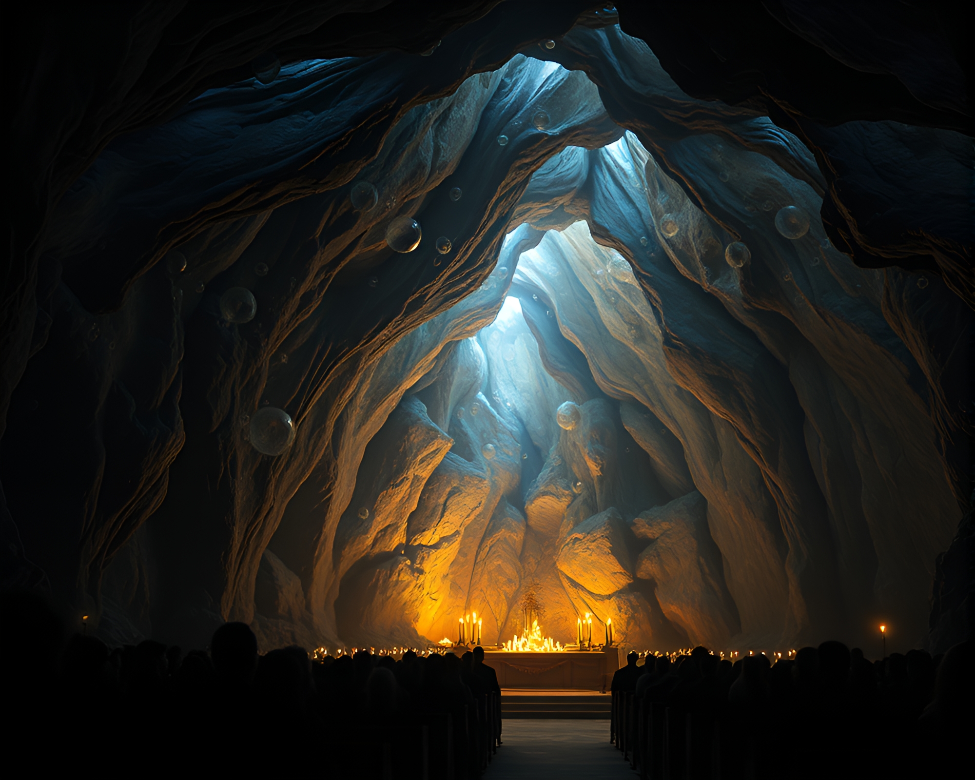 Bubbling Cave Painting Illuminated by Candlelight – free AI stock image