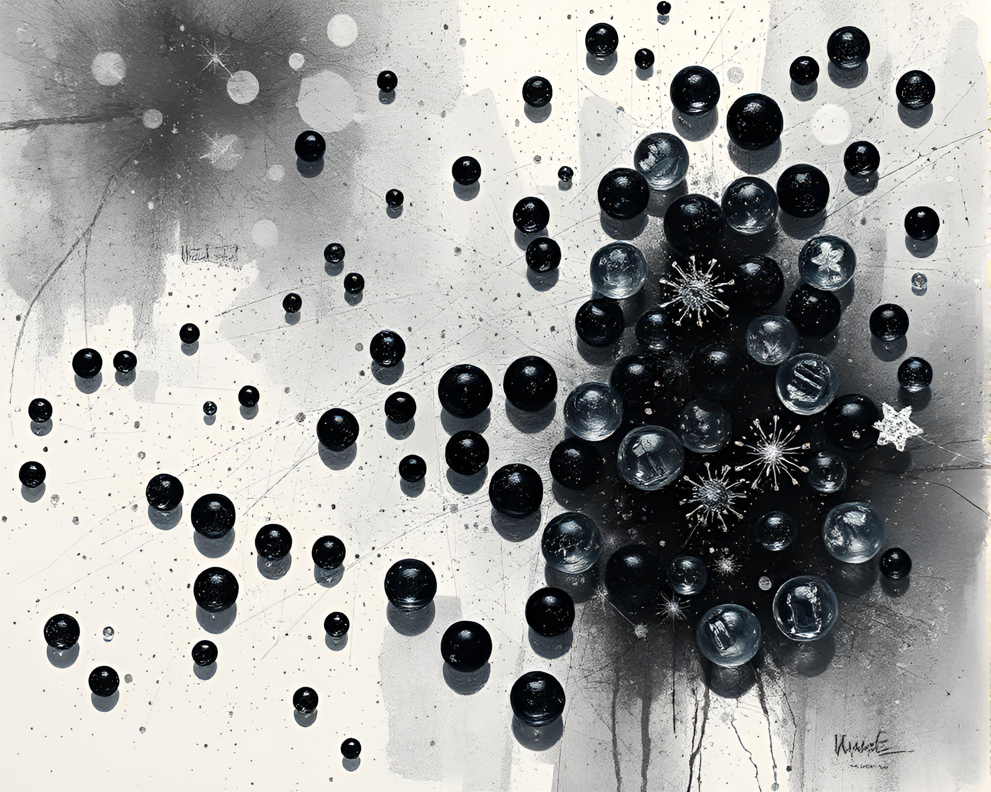 Dadaist Wet Glass Beads Charcoal Sketch – free AI stock image