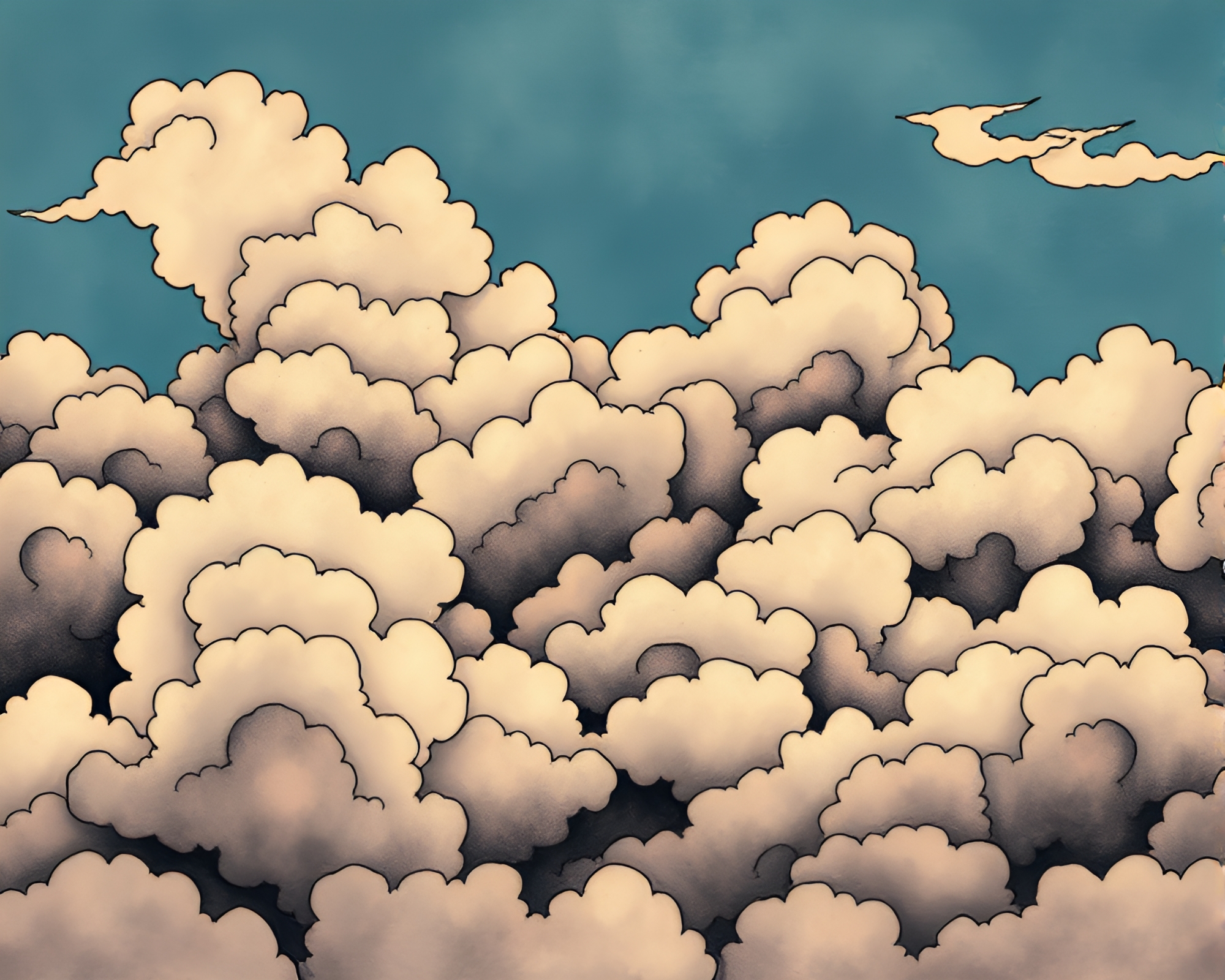 Ethereal Clouds in Ink Calligraphy: Children’s Book Illustration – free AI stock image