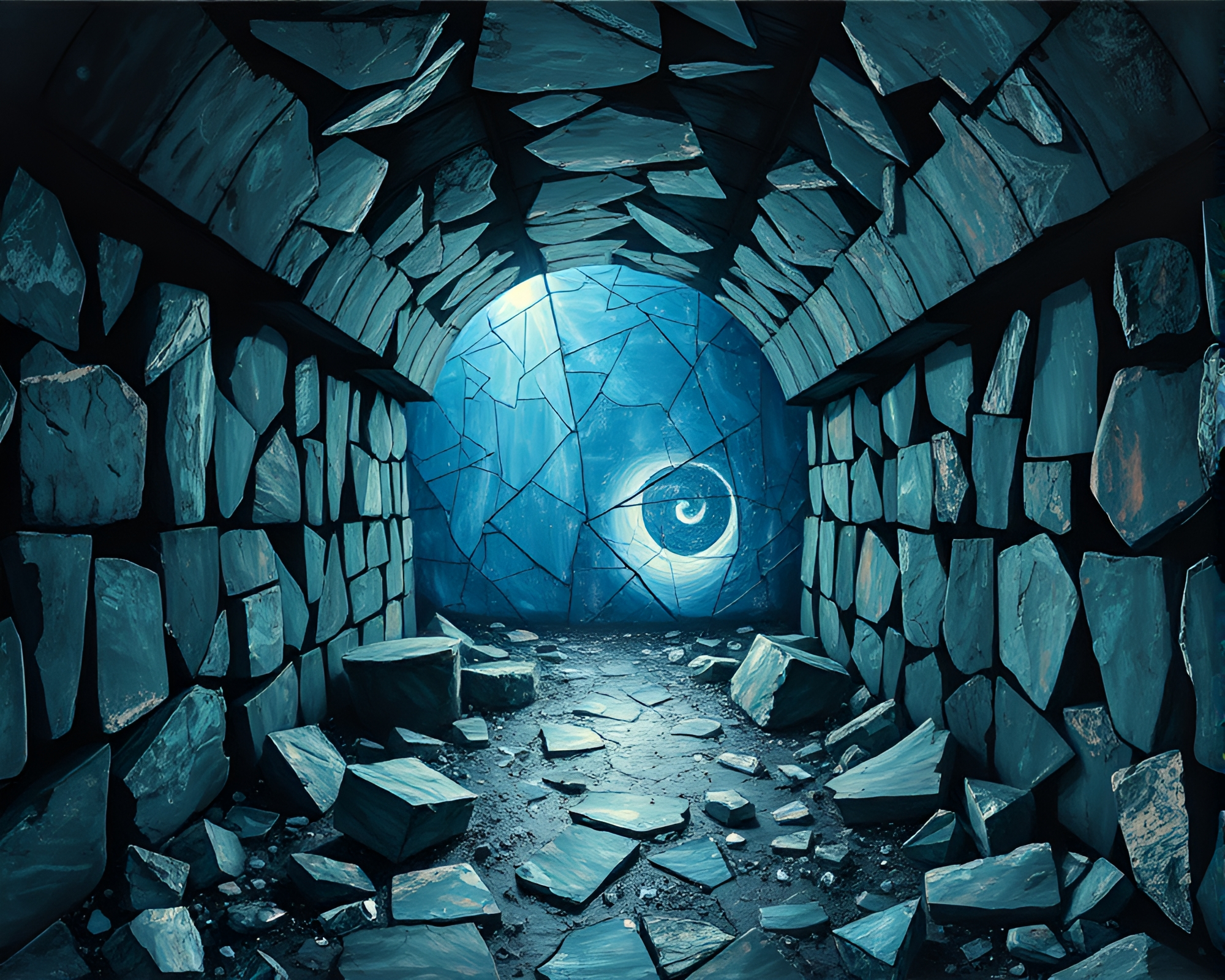 Shattered Glass Underground Bunker Mural – free AI stock image