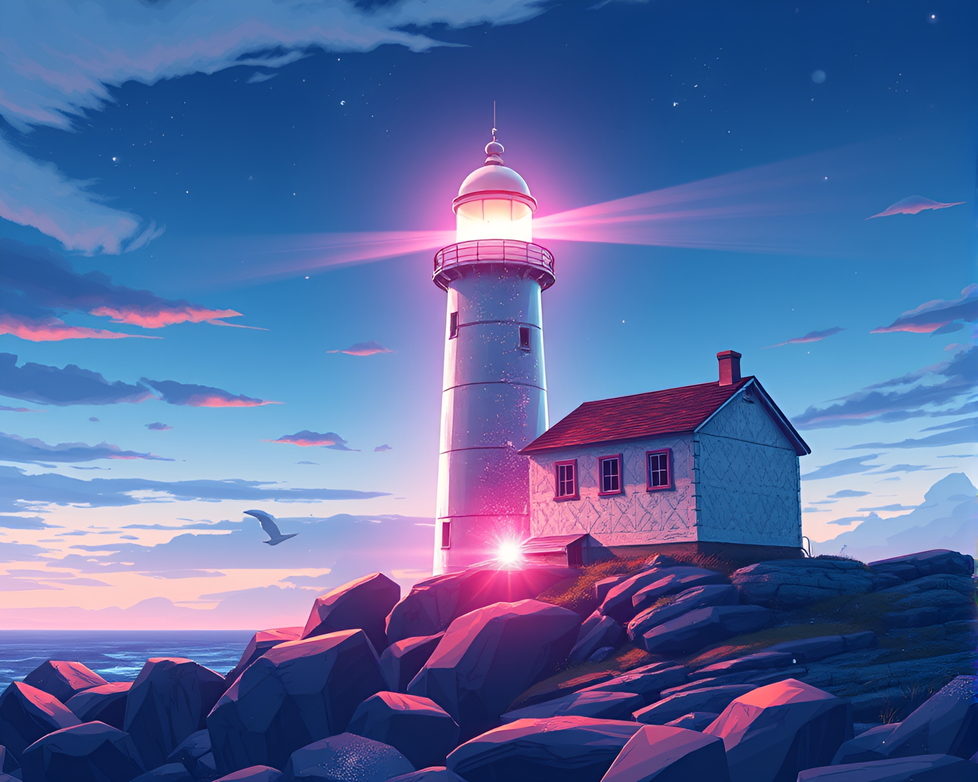 Distorted Glass Lighthouse under Sapphire Skies – free AI stock image