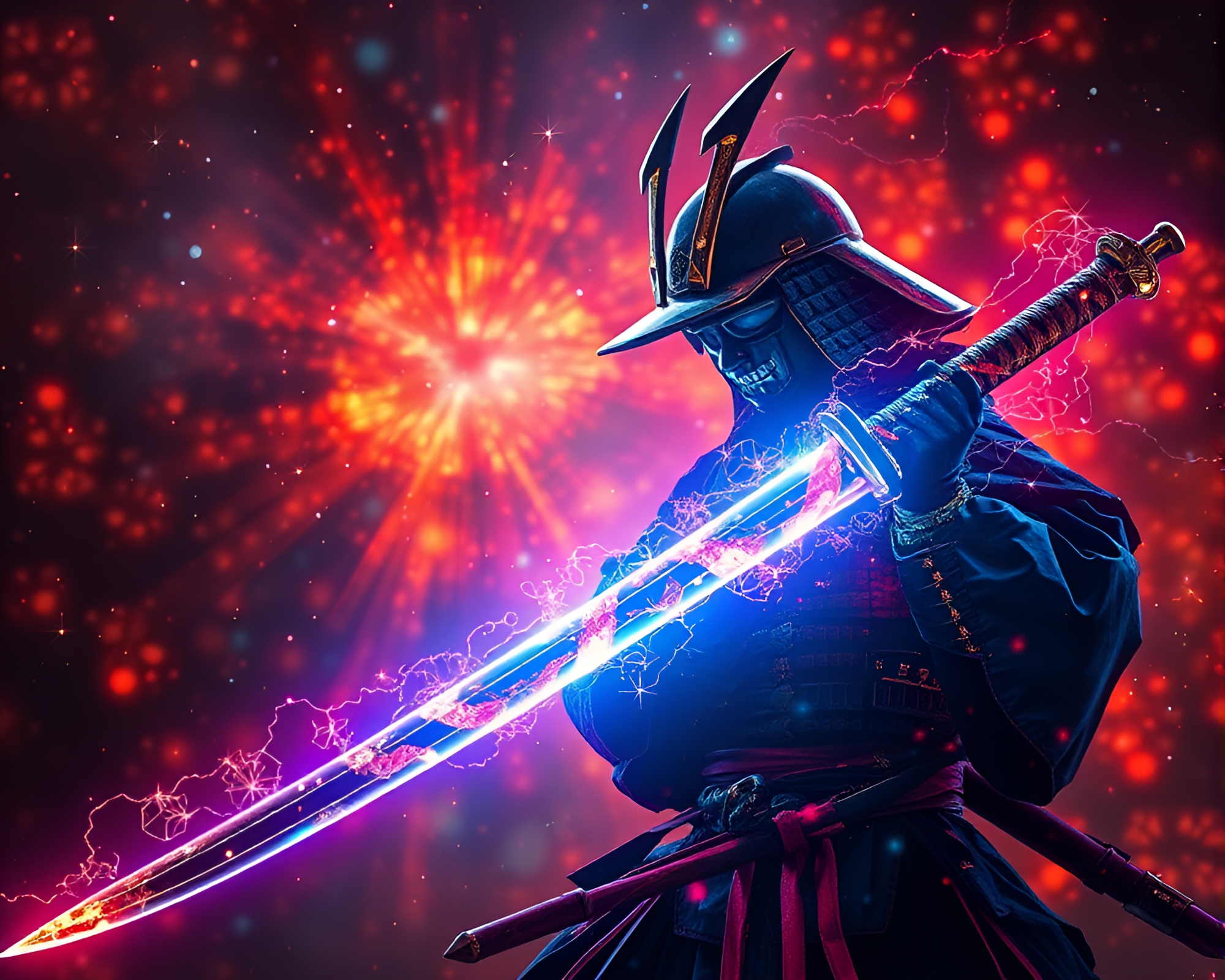 Samurai Sword Glows with Phosphorescent Light Leak – free AI stock image