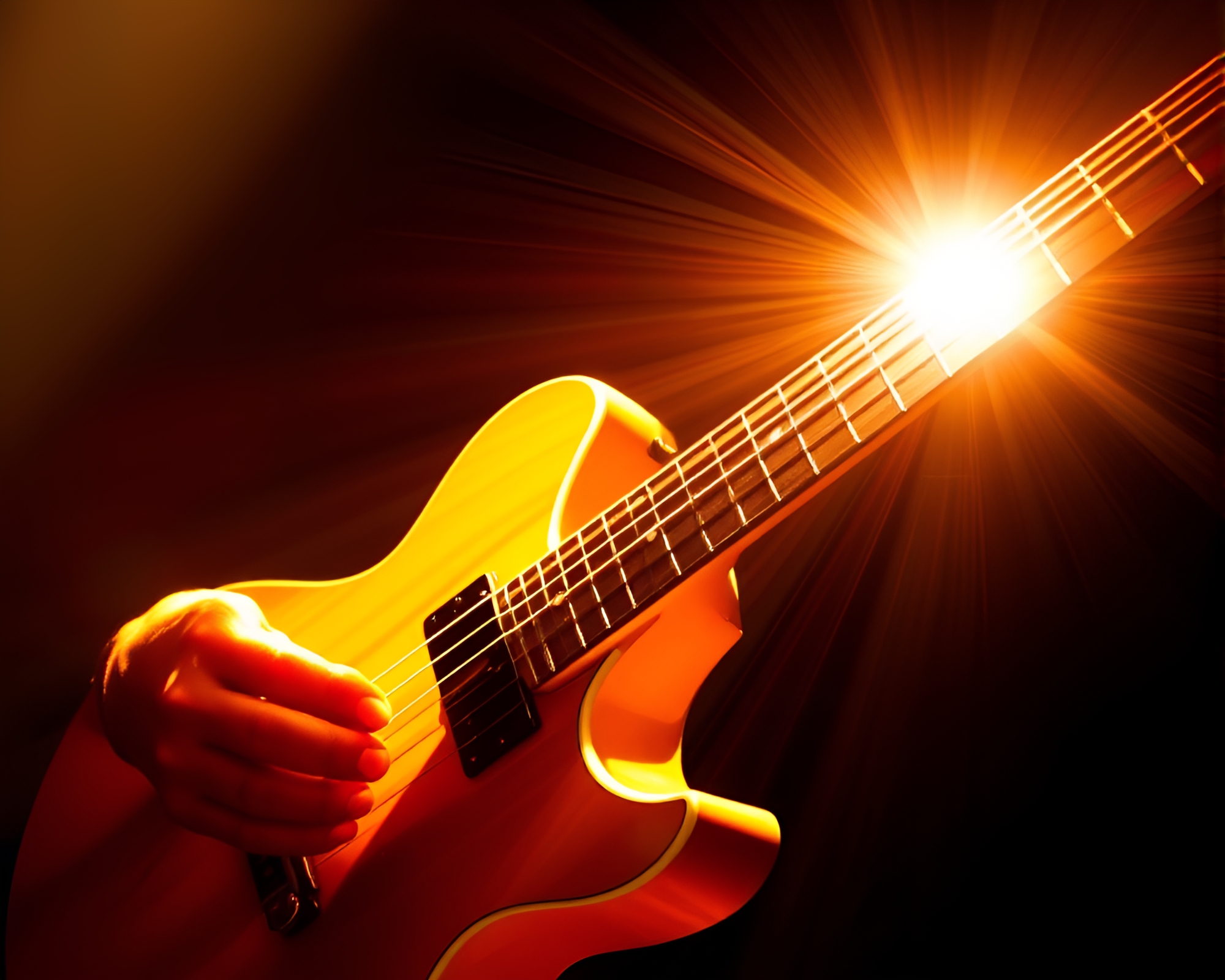 Vibrant Guitar Player in Sunbeam Impasto – free AI stock image