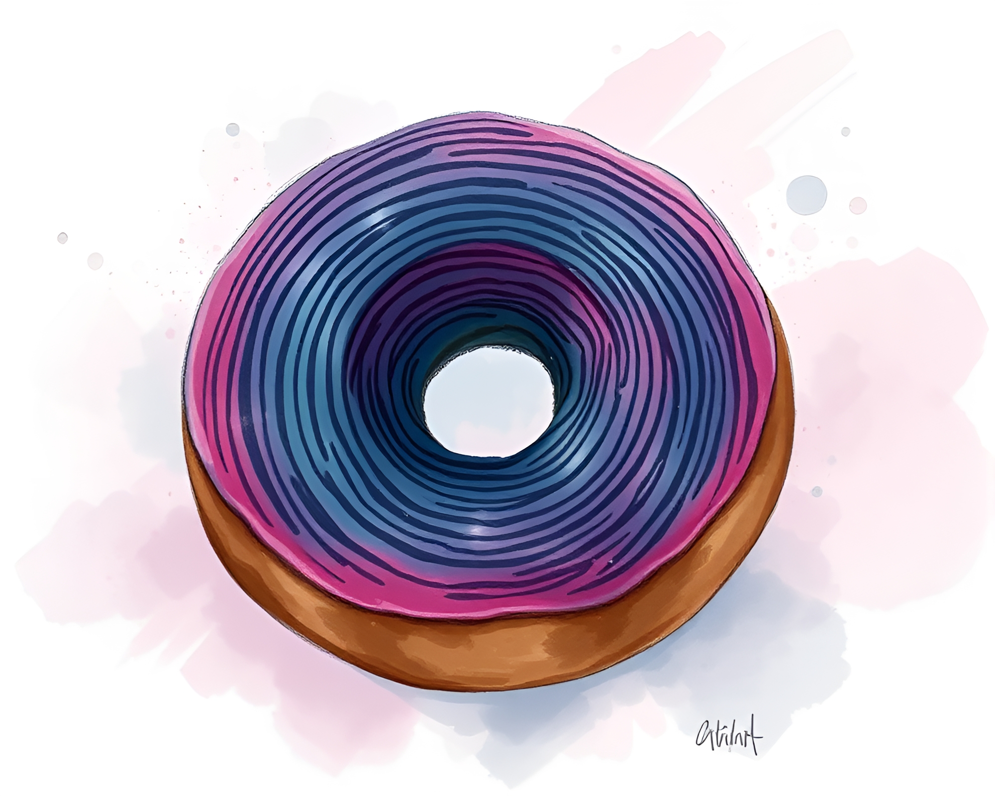 Twilight Jelly Donut Swirls in Sumi-e Brushwork – free AI stock image