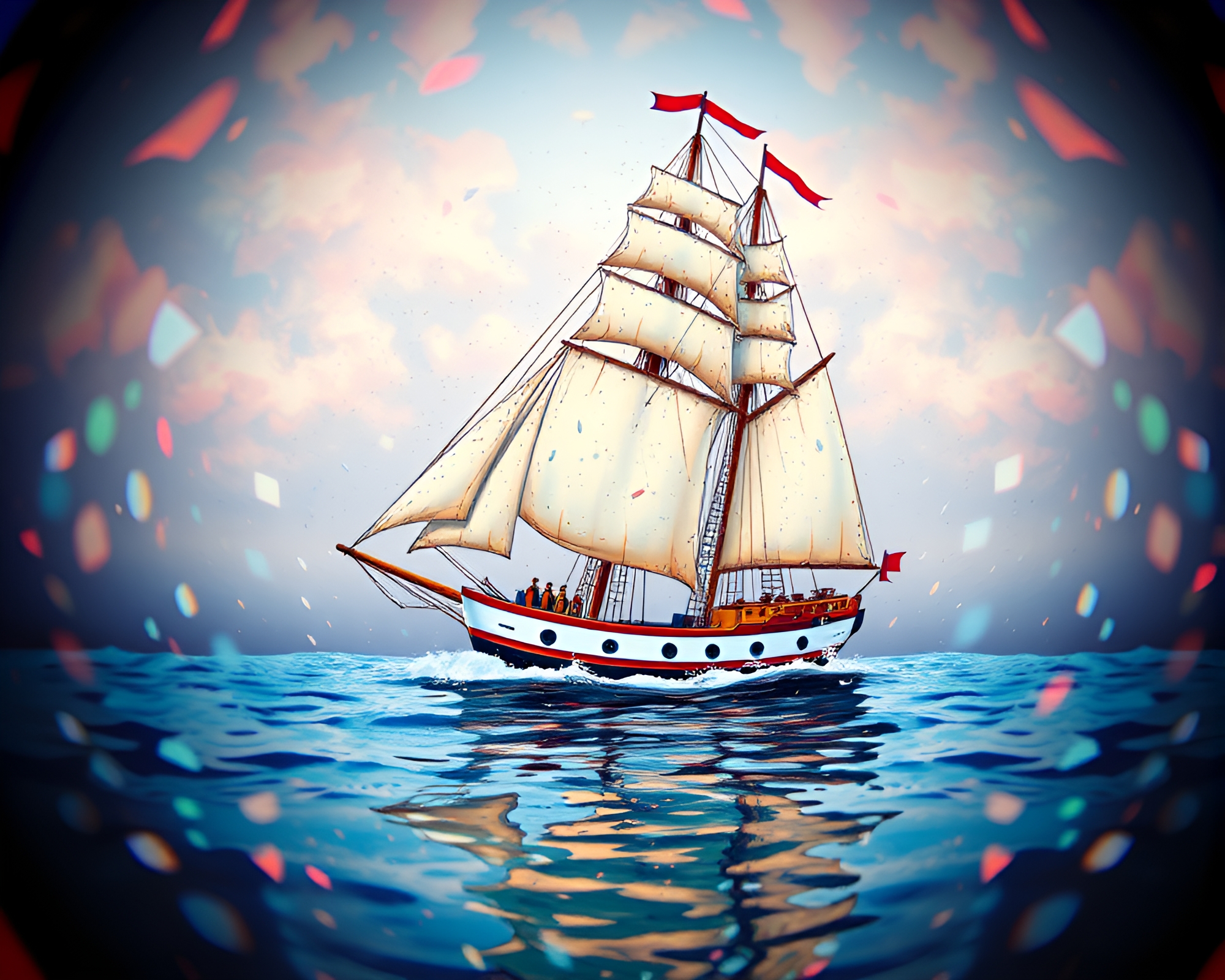 Sailing Ship Kaleidoscope in Pastel Rim Lighting – free AI stock image
