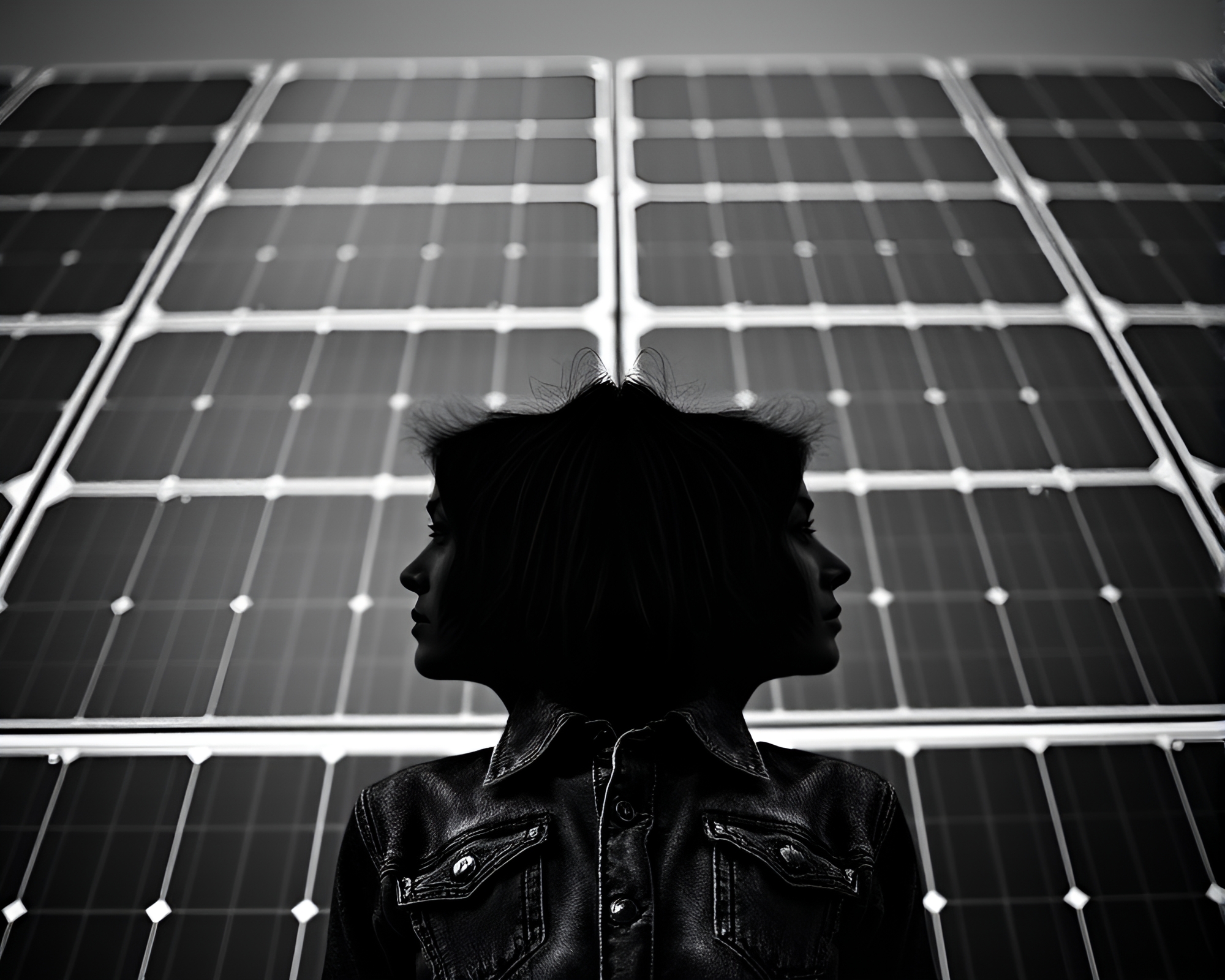Solar Panel Array in Film Noir Faded Denim Scene – free AI stock image