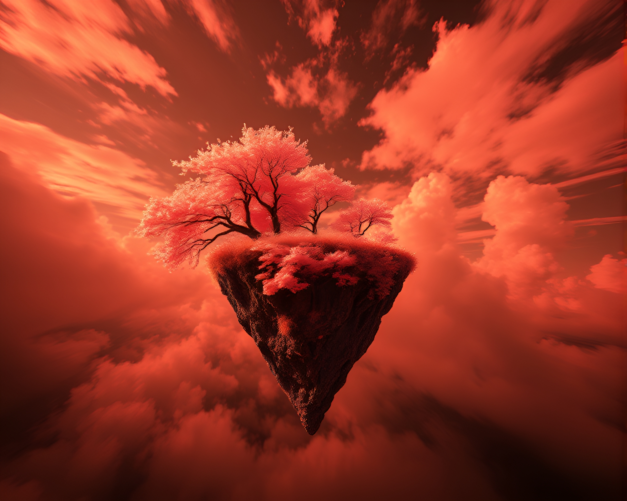Spiral Floating Island Infrared Noir Fantasy Art – free AI stock image