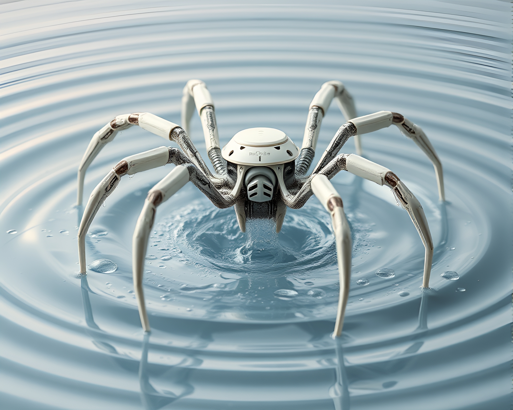 Whirlpool Artistry: Mechanical Spider in Ivory Utopia – free AI stock image