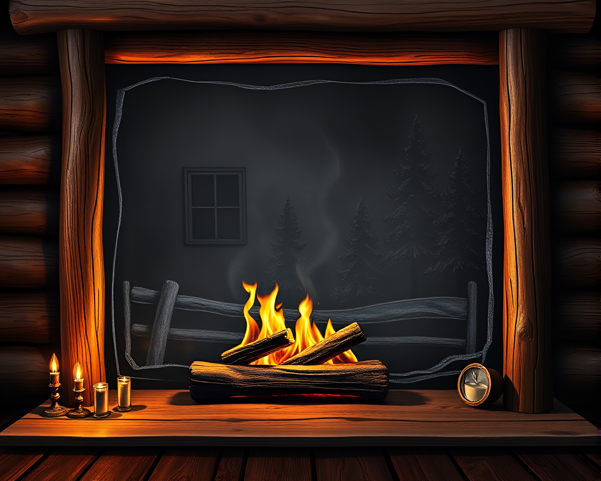 Double Reflection in Rustic Cabin with Chalkboard Charm – free AI stock image