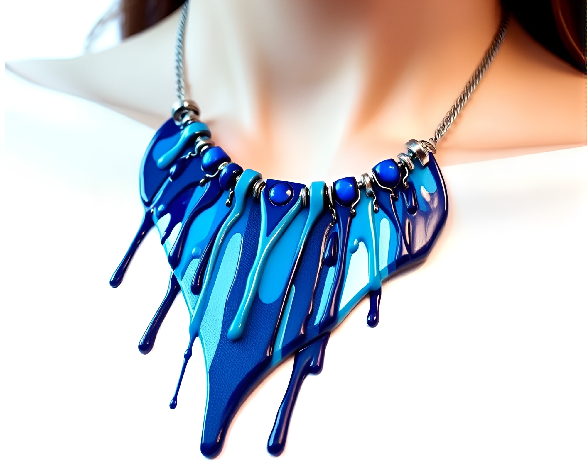 Futuristic Necklace Drips in Cobalt Blue Elegance – free AI stock image